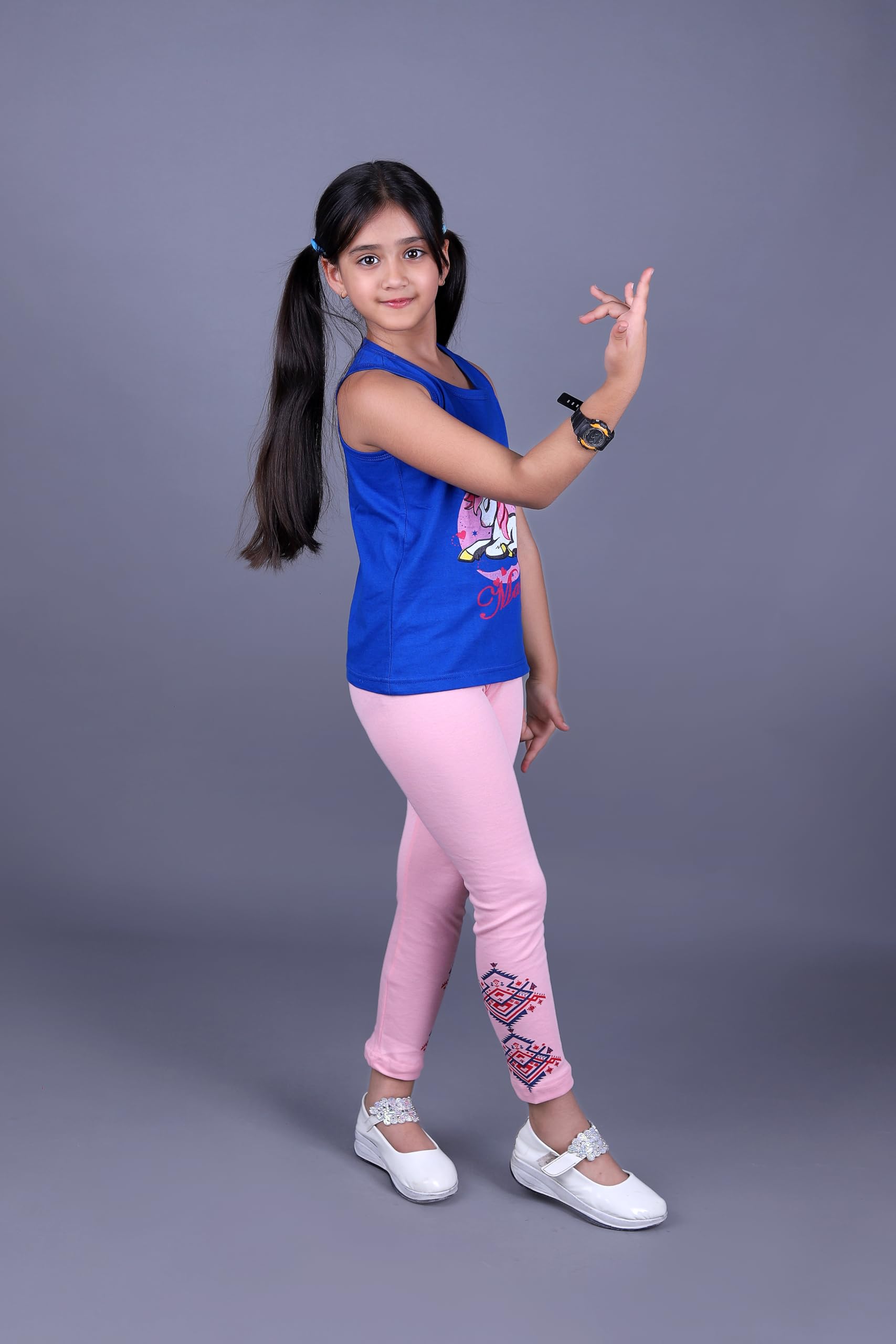 TotzTouch Girls Pant | Leggings | Trouser | Lowers |Pyjamas Cotton Stylish Print Near Ankle Pack of 3 Age 4-5 Years, Multicolour - Image 4 thumbnail
