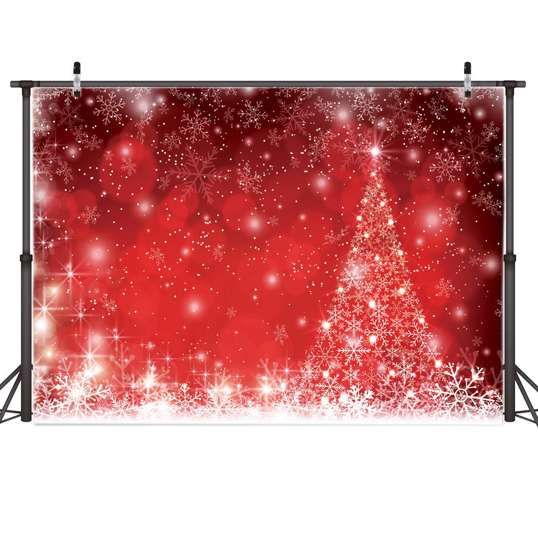 Fond Photo Noël Flocons De Neige - 7x5 Pieds (2.2x1.5m), Polyester, Motif Bokeh Rouge, Pour Studio Et Fêtes - 11