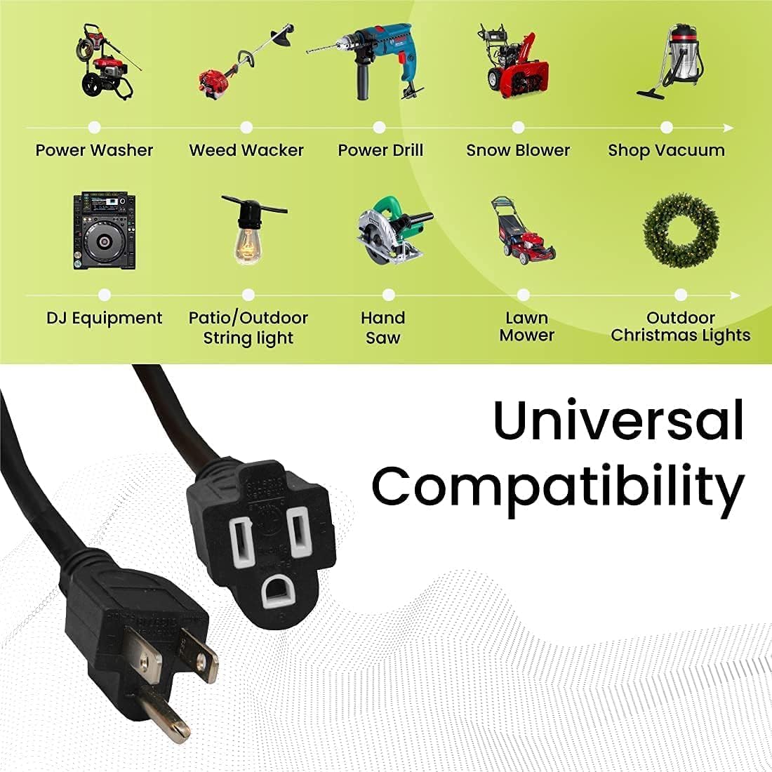 GoGreen Power Inc. (G-13750BK-2) 16/3 50' Heavy Duty Extension Cord - Black, 50ft, 2 Pack