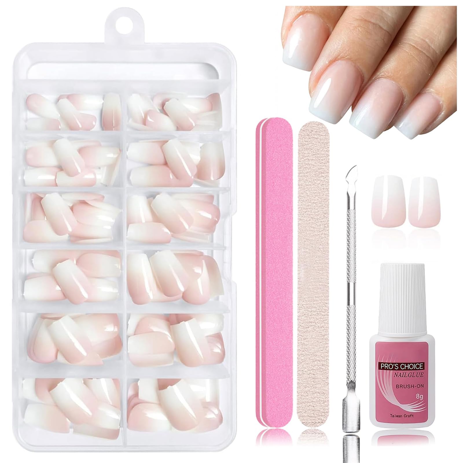 Nymora Press on Nails, 240 unidades de uñas postizas para pegar, puntas de gel suaves, material ABS, incluye pegamento para uñas de 8 ml, lima de uñas, empujador de cutículas, caja de almacenamiento — view 13