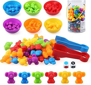 LEADSTAR Montessori Counting Toys, 58pcs Rainbow Counting Koalas with Matching Bowl Dices and Tweezers, Montessori Sorting Toys Perfect Math Skills Games Educational Toys Gifts for 3 4 5 6 Years Old