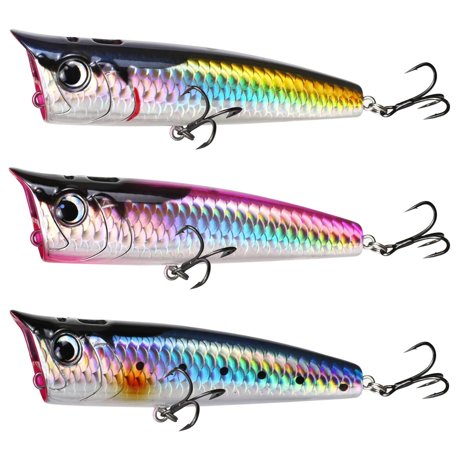 GULULUT Popper Fishing Lure for Freshwater and Saltwater, Floating Popper Lure for Top Water Layer, Lifelike and Shining Bass Lures to Improve Fishing Efficiency, Gift for Men