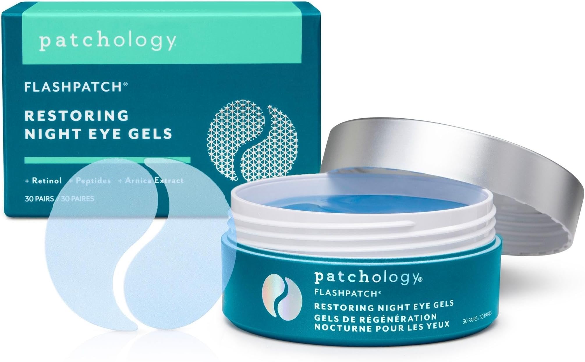 FlashPatch Restoring Night Eye Gel Patches with Retinol, Squalane & Peptides – Hydrogel Under Eye Masks for Fine Lines, Dark Circles & Puffiness – Overnight Eye Care (30 Pairs)