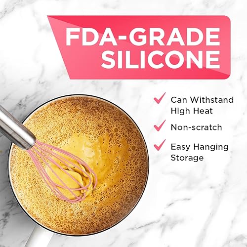 Miniatura 6 de Wired Whisk juego de 3 batidoras de silicona, instrumentos de cocina de silicona y acero inoxidable para mezclar, batir y revolver, 12 pulgadas, 10