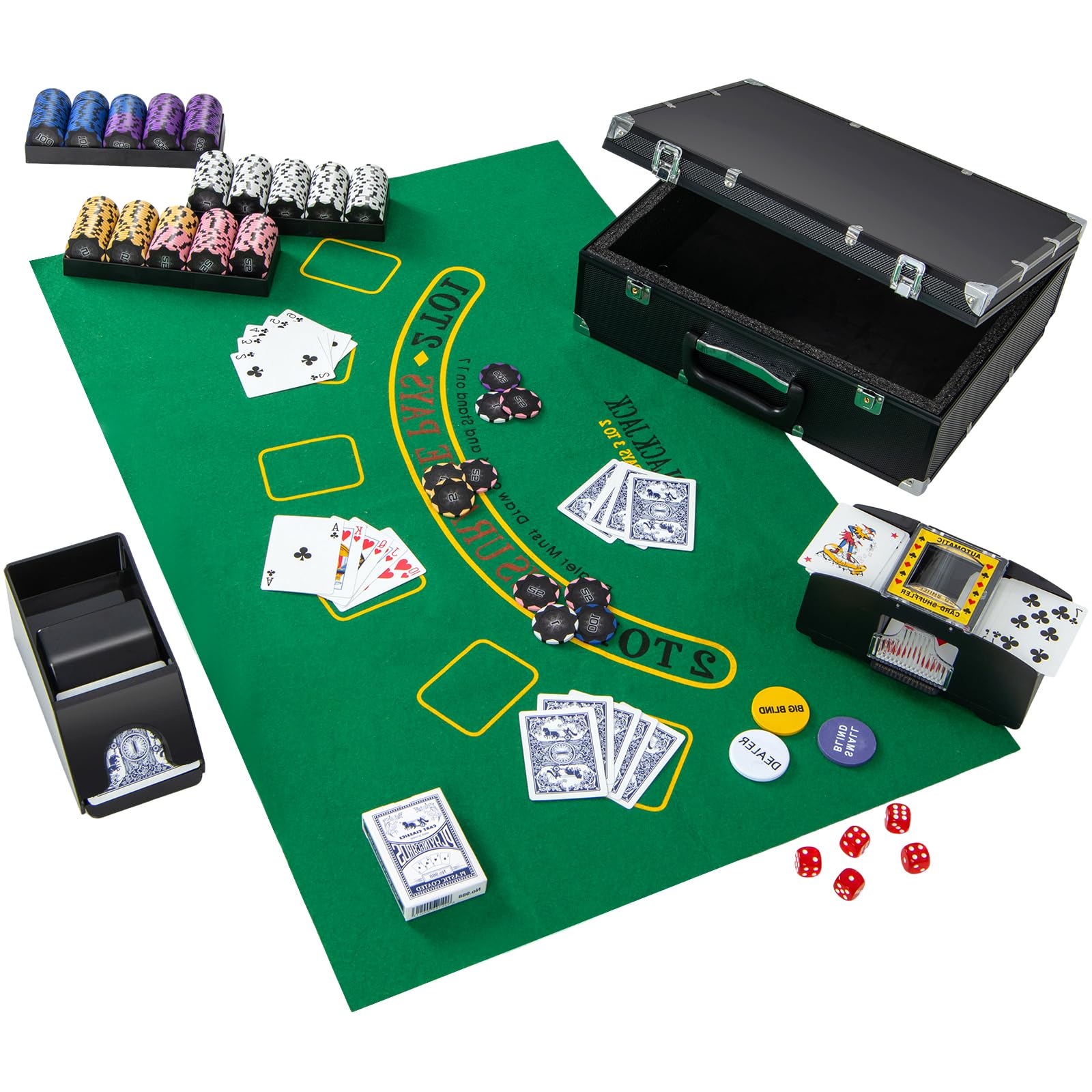 HOMASIS Set da Poker Professionale con Fiches e Mazzi di Carte per Texas Holdem