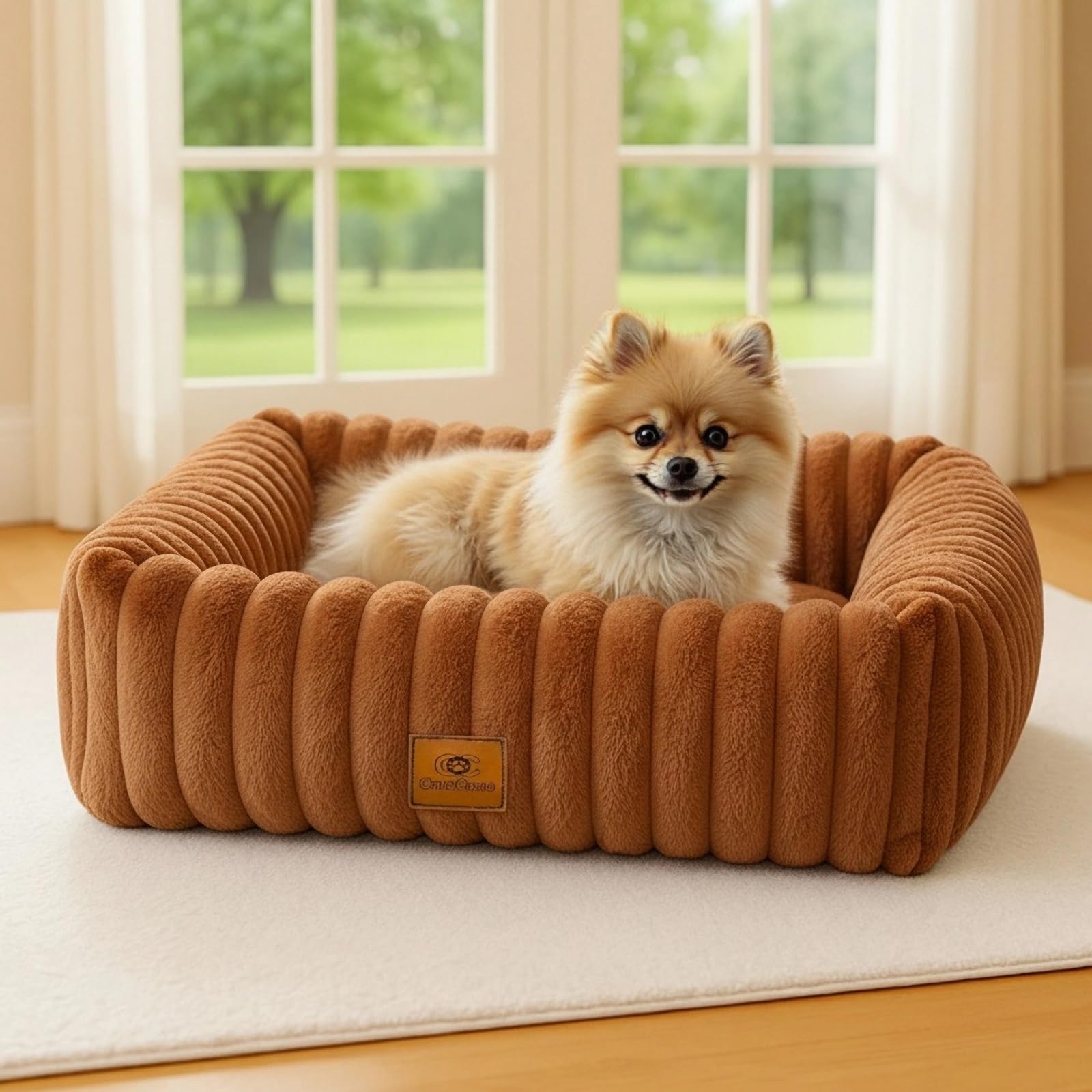 CareCooo Cuccia Cane Interno Taglia Media, Letto Rettangolare Sfoderabile e Lavabile, Cuscino Morbido per Cani, Divano per Cani Comodo e Antiscivolo, Marrone, M(63x53x18cm)