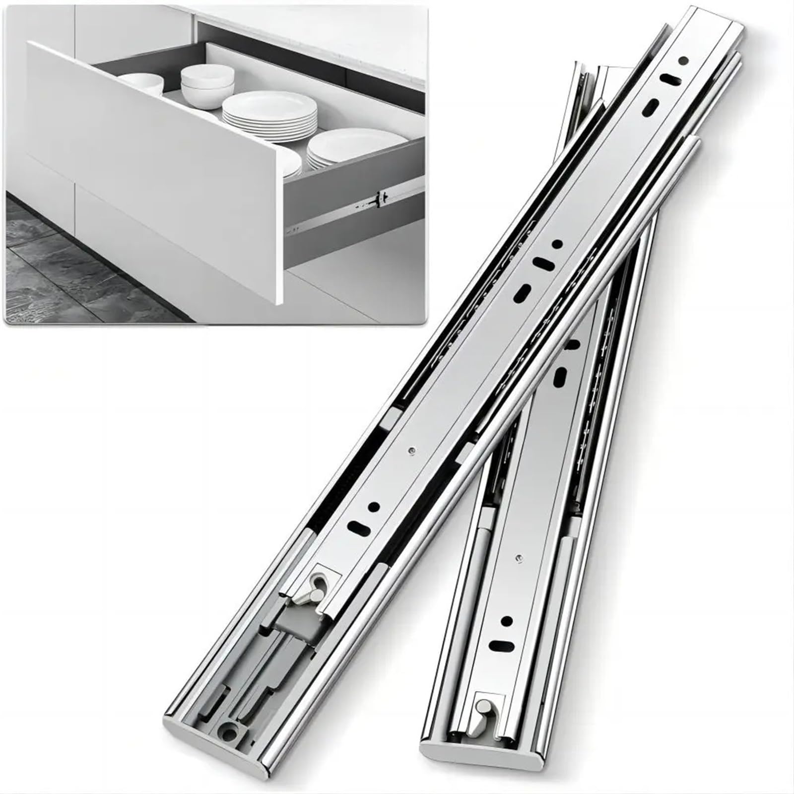 Soft Close Stainless Steel Full Extension Drawer Slides Side Mount 1 Pair Kitchen Cabinet Rails Dresser Buffer Glide Runners Suitable for Drawers and cabinets(20inch 500mm)