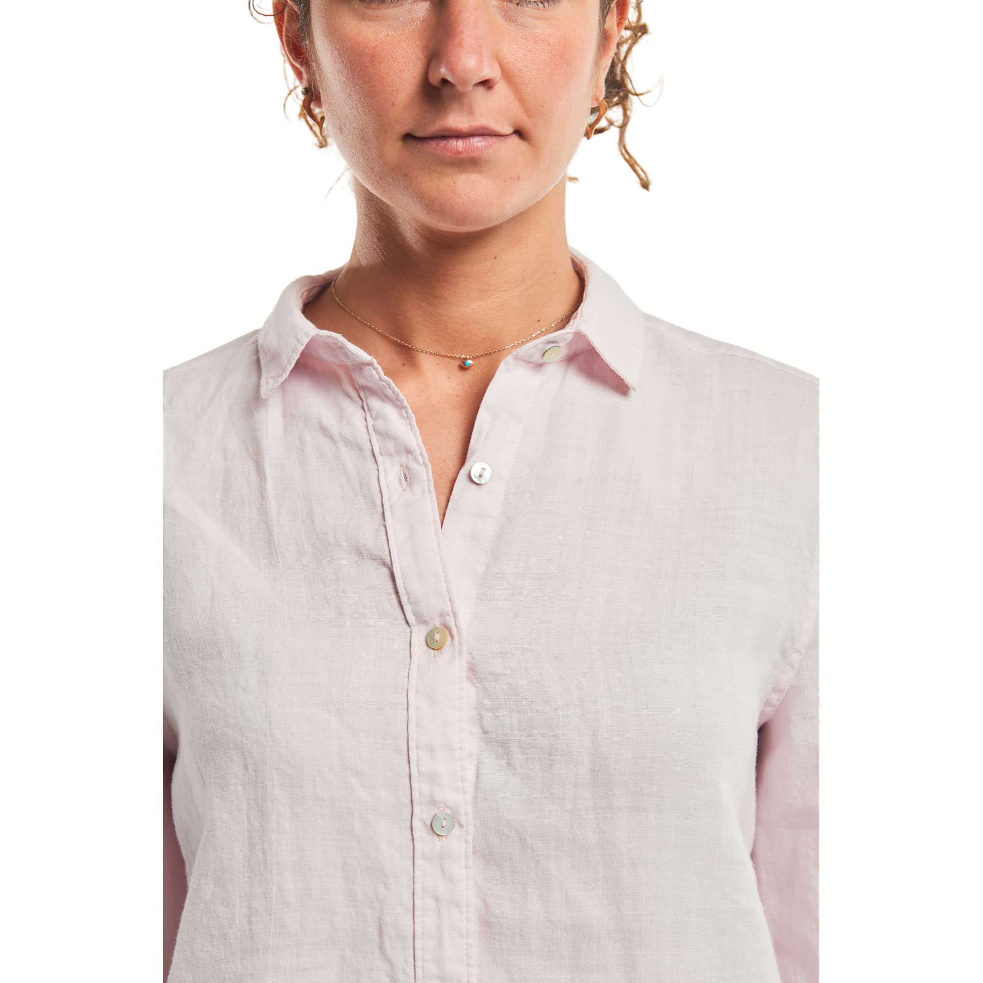 Camicia da Donna in Puro Lino, Elegante Bottoni Davanti, Collo Classico, dalla S alla XXL, in Cinque Fantasie o Tinta Unita, Bianca, Beige, Rosa, Blu, A Righe