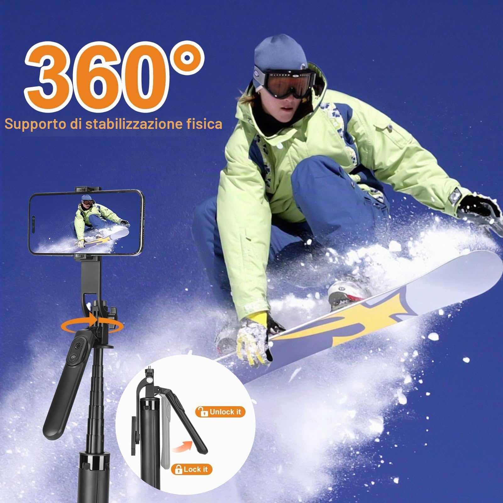 Treppiede per selfie da 177,8 cm, con telecomando ricaricabile, portatile, estensibile, 3 in 1, per registrazione video, selfie da viaggio per iPhone e Android