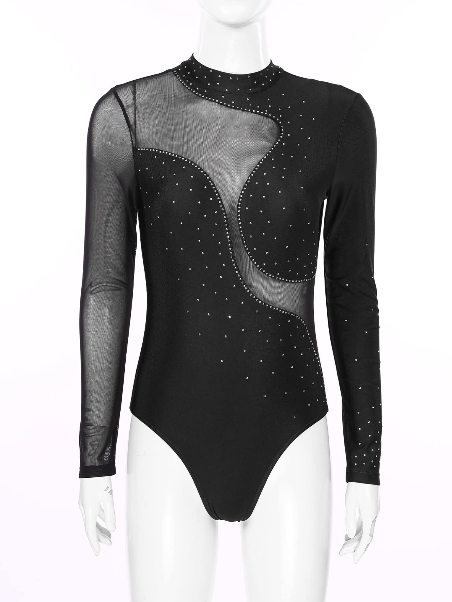 Maillot Gimnasia Ritmica Brillantes Leotardo Ballet Mujer Manga Larga Body Patinaje Artistico Maillot de Danza Clásica Jumpsuit Deportivo Ropa de Ballet
