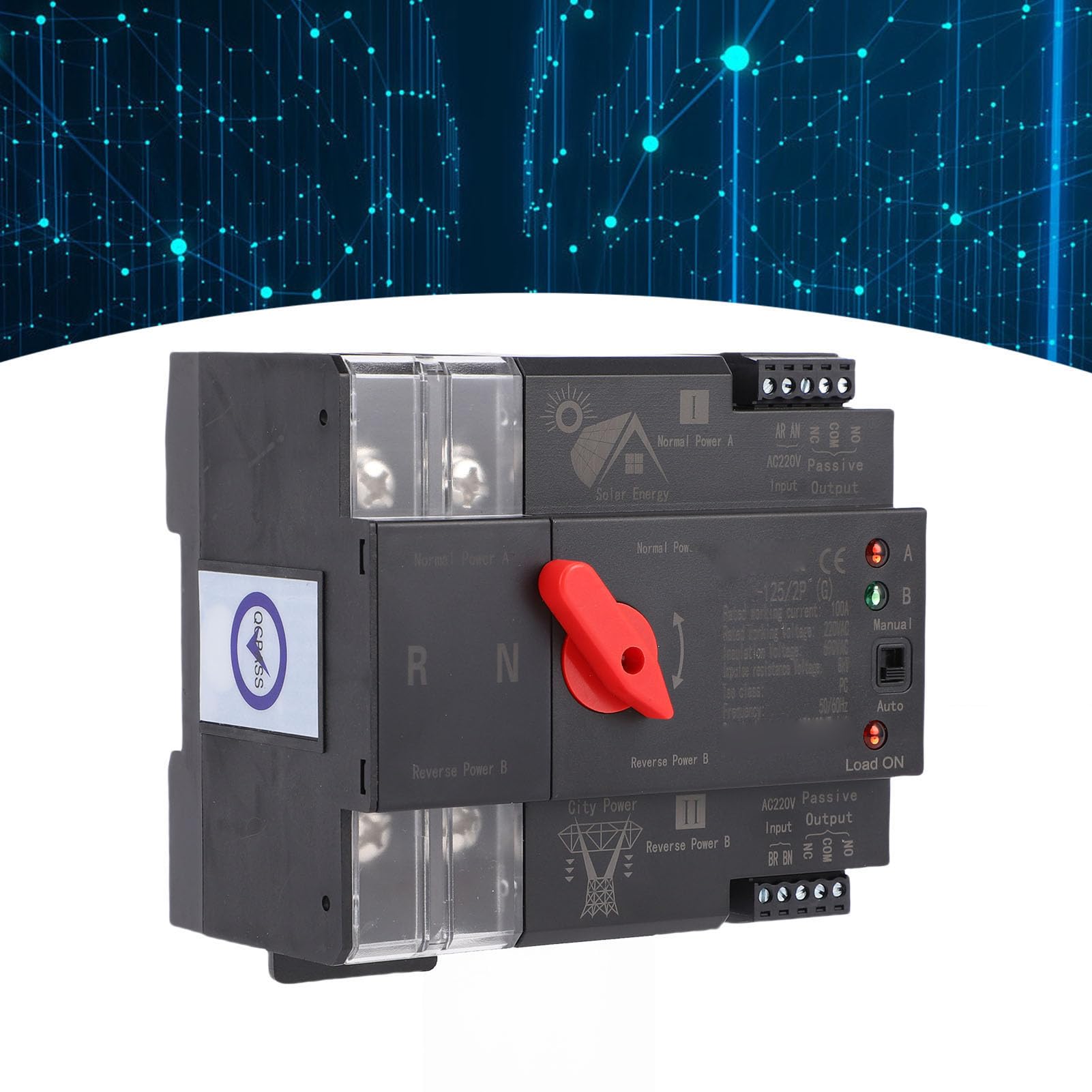 Eujgoov Interruptor de Transferencia Automática de Doble Potencia, Material de PC, Clasificación de 100 A, Conmutación Rápida para Uso Doméstico y Sistemas de Energía de Emergencia
