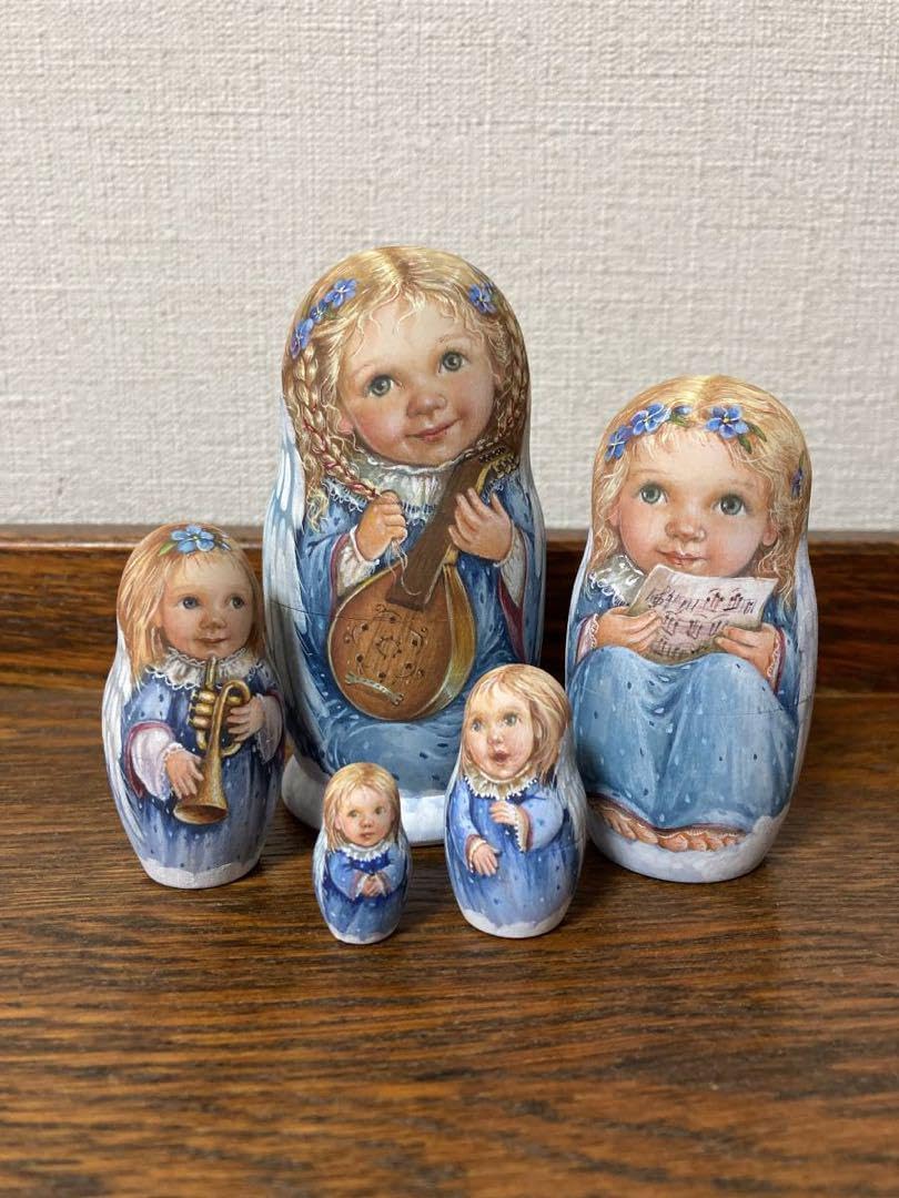 ロシア雑貨☆天使マトリョーシカ チェロ&楽譜付きフォルダー(5P)H10.5cm ロシア雑貨☆天使マトリョーシカ チェロ&楽譜付きフォルダー(5P)H10