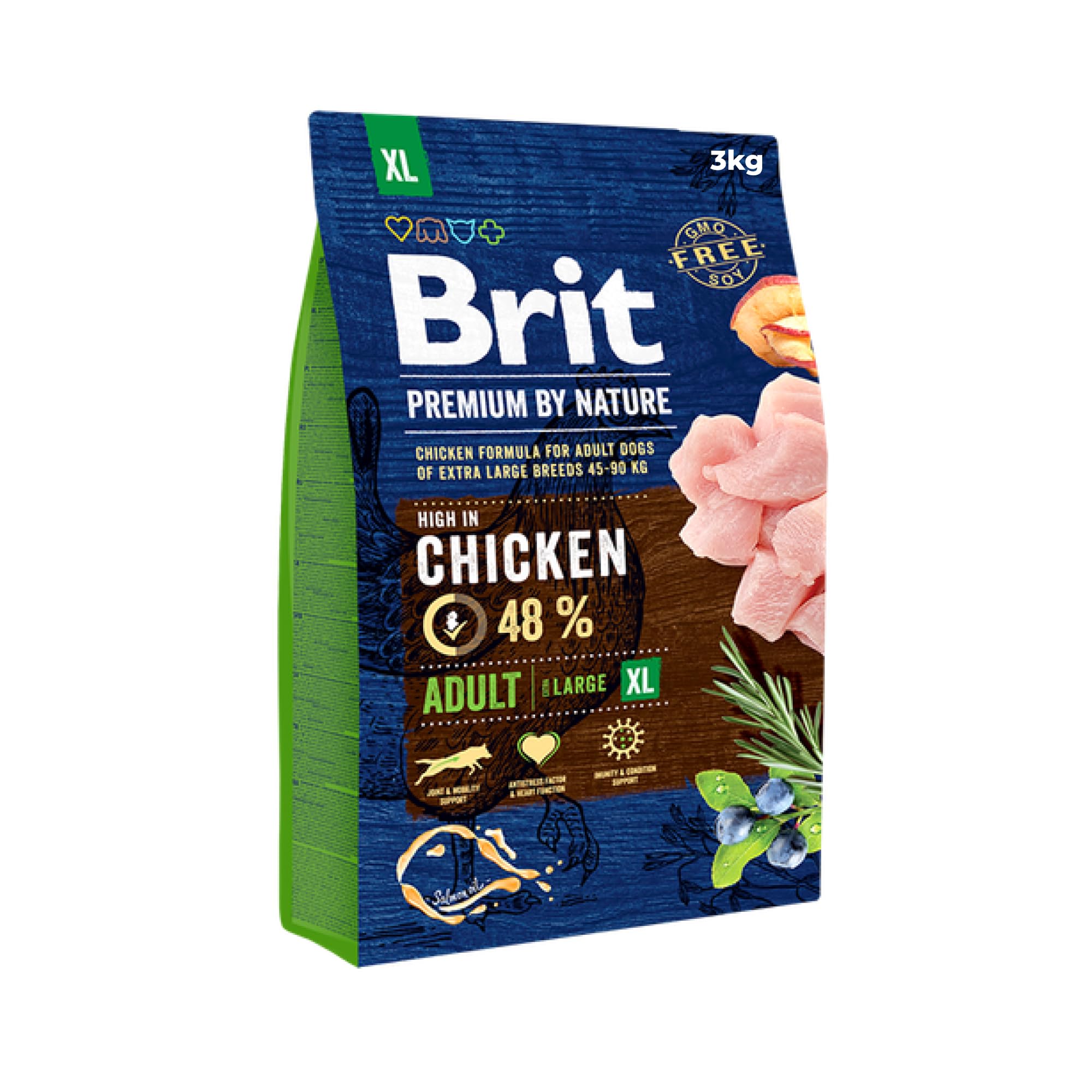 Brit Premium Adult XL Trockenfutter für Hunde extra großer Rassen, 3 kg | Alleinfutter mit Huhn, für Welpen & Junghunde extra großer Rassen, unterstützt: Wachstum, Muskelaufbau, Haut & Fell, Gelenke