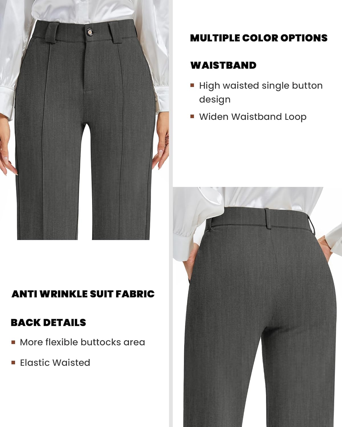 FUNYYZO Office Dress Pants for Women Stretch High Waisted Casual Business Long Trousers with Deep Pockets - Image 3