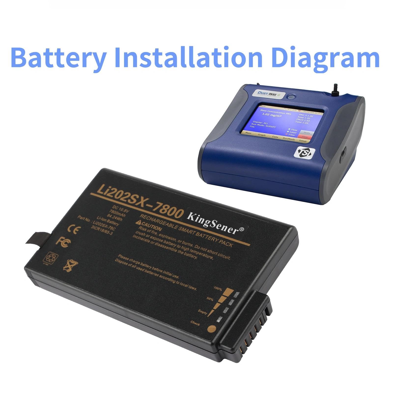 Li202SX-7800 - Batteria di ricambio per monitor aerosol TSI AEROTRAK APC 9510-02, DustTrak II 8530 8531, DRX 8533