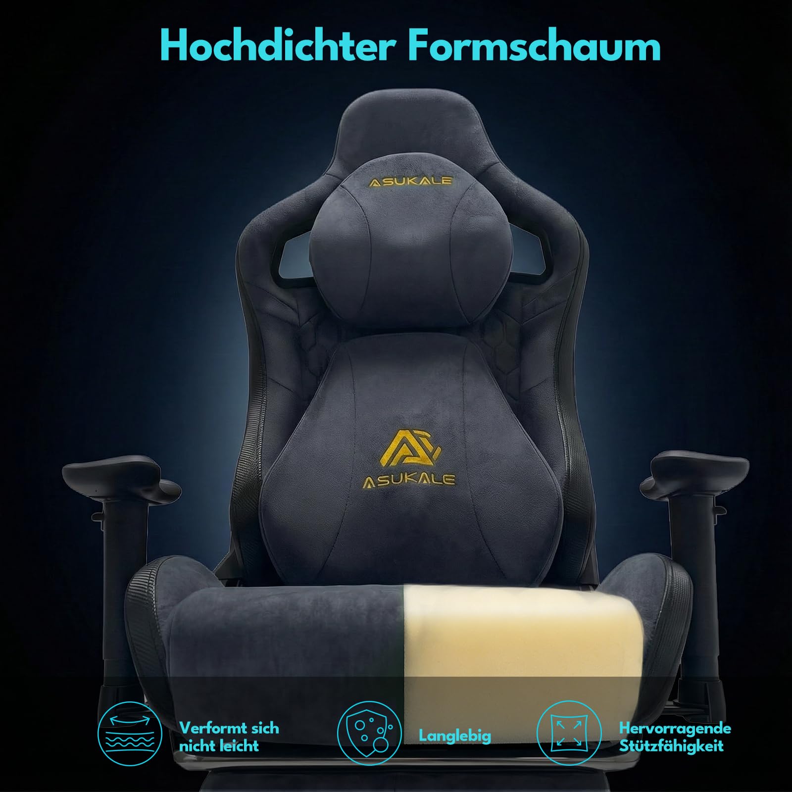 Gaming Stuhl | Ergonomischer Bürostuhl mit Fußstütze, Kopfstütze, 90-155° Rückenlehne, Wildlederimitat