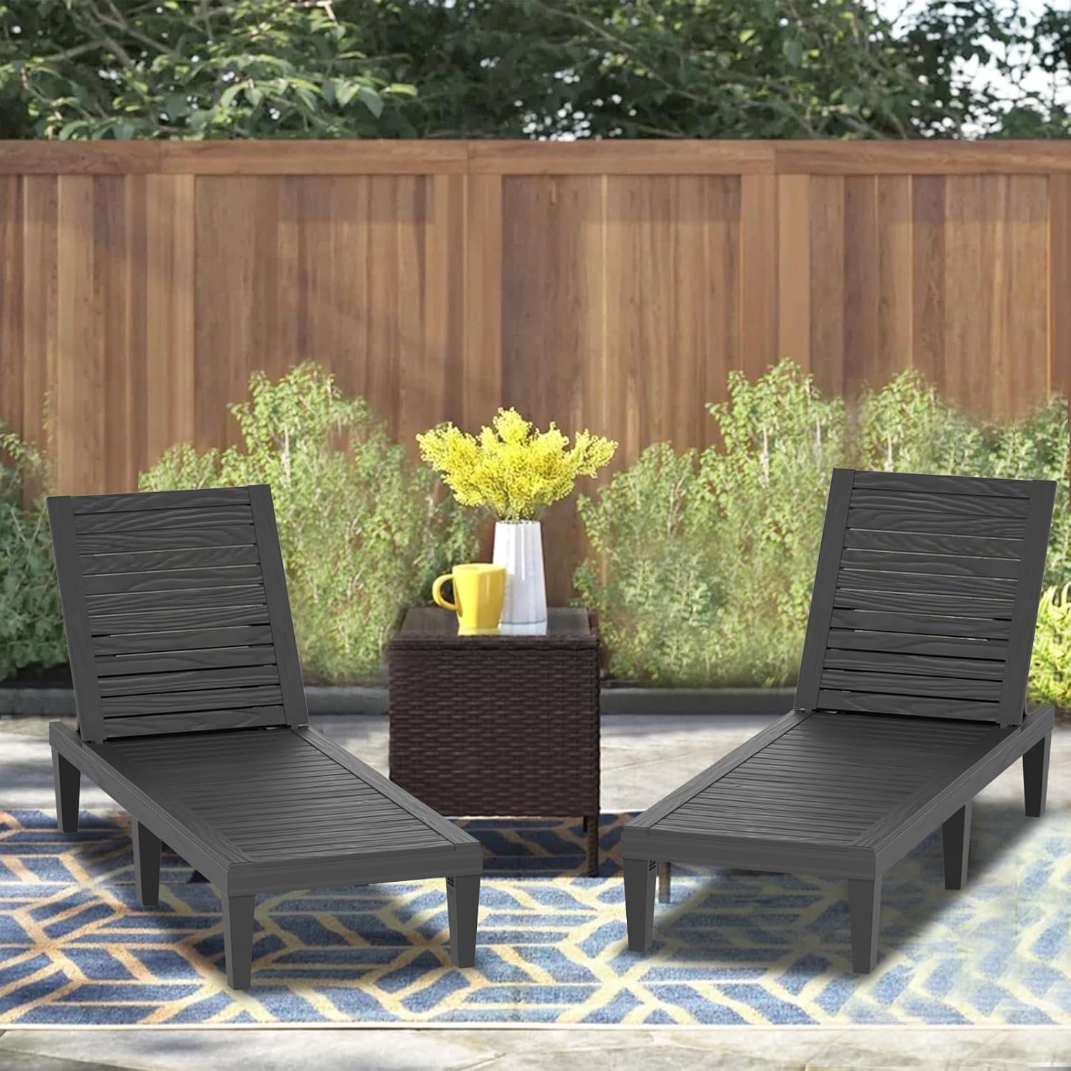 EasyUp Resin Chaise Lounge Chairs with 5-Position Backrest, UV & Fade-Resistant, Waterproof for Garden, Pool, Beach & Patio (Set of 1-Black)