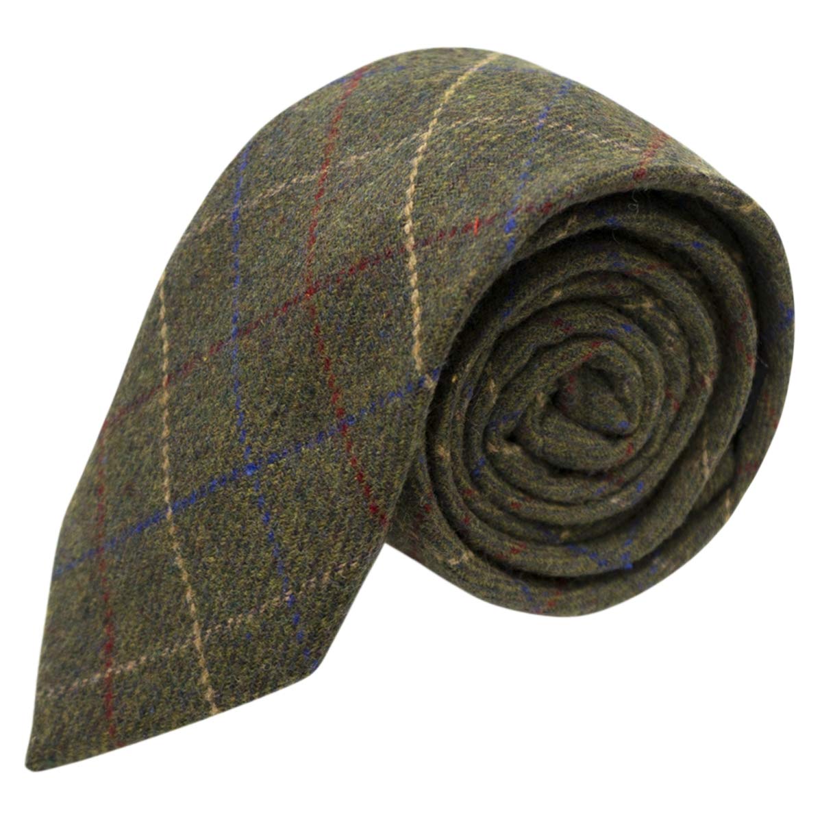 King & Priory Heritage Check Regency Green Tie, Tweed, Mens Necktie