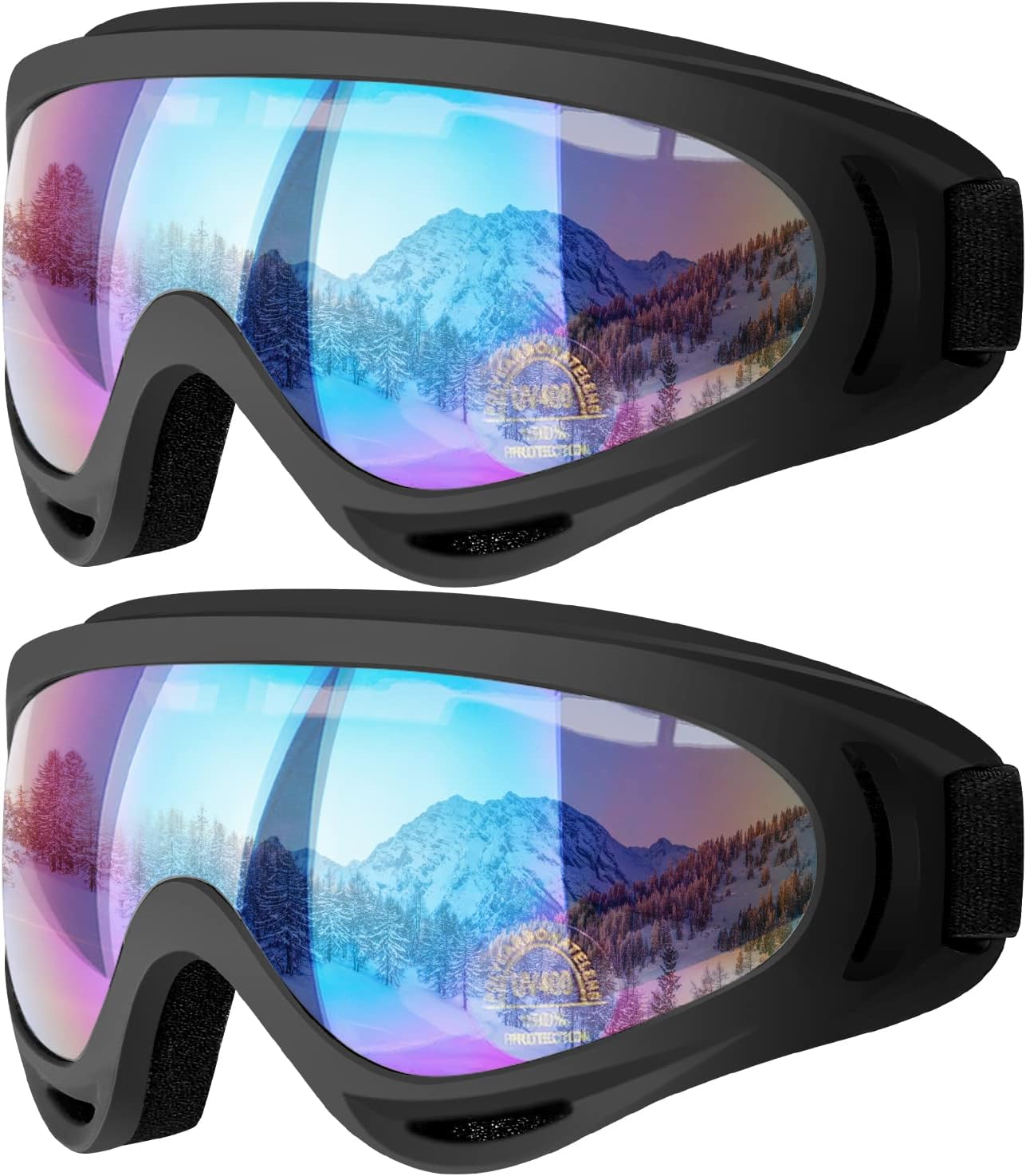 COOLOO Ski Goggles, 2 Pack Snow Goggles Snowboard Goggles for Men Women Kids - UV Protection Foam Anti-Scratch Dustproof