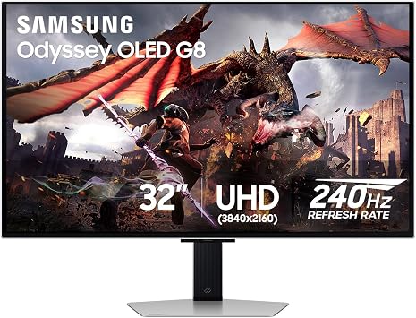 SAMSUNG 32" Odyssey OLED G8 G80SD Series 4K UHD Smart Gaming Monitor 240Hz 0.03ms Glare Free Display Gaming Hub Adjustable Sleek Metal Design LS32DG802SNXZA 2024
