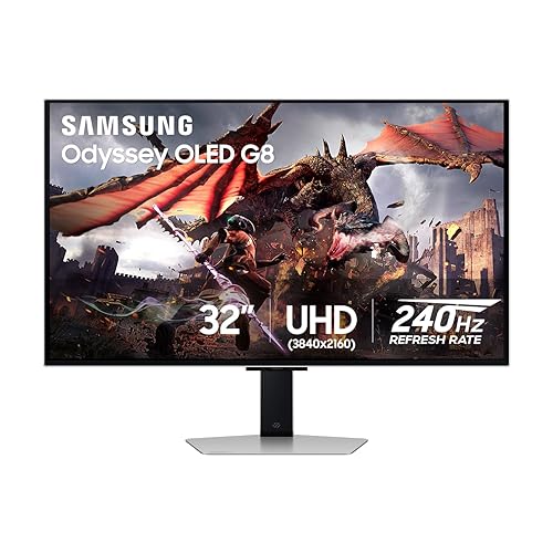 Samsung 32 Inch G8 OLED Silver G-Sync Compatible Gaming Monitor with 240 Hz Refresh Rate, 0.03 ms, AI Powered Gaming Hub- (LS32DG802SNXZA) [Canada Version] (2024) - 2024 model - 32 Inch - Smart OLED