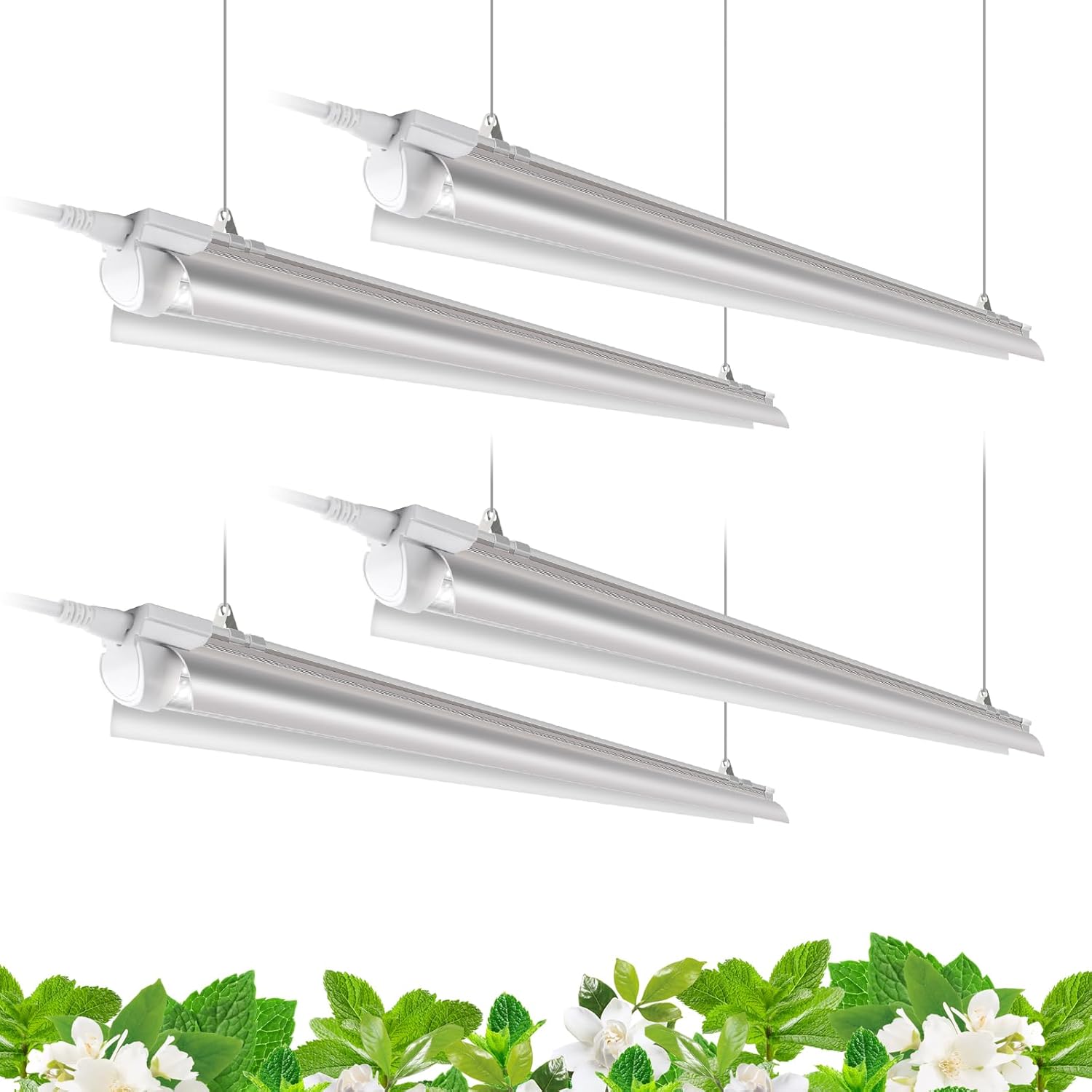 Barrina T8 Grow Lights for Indoor Plants, 4FT Full Spectrum Grow Light, 168W(4 x 42W), Plant Lights for Greenhouse Indoor Growing, V-Shape with Reflector, Linkable, 5000K Daylight White, 4 Packs White 4 Feet