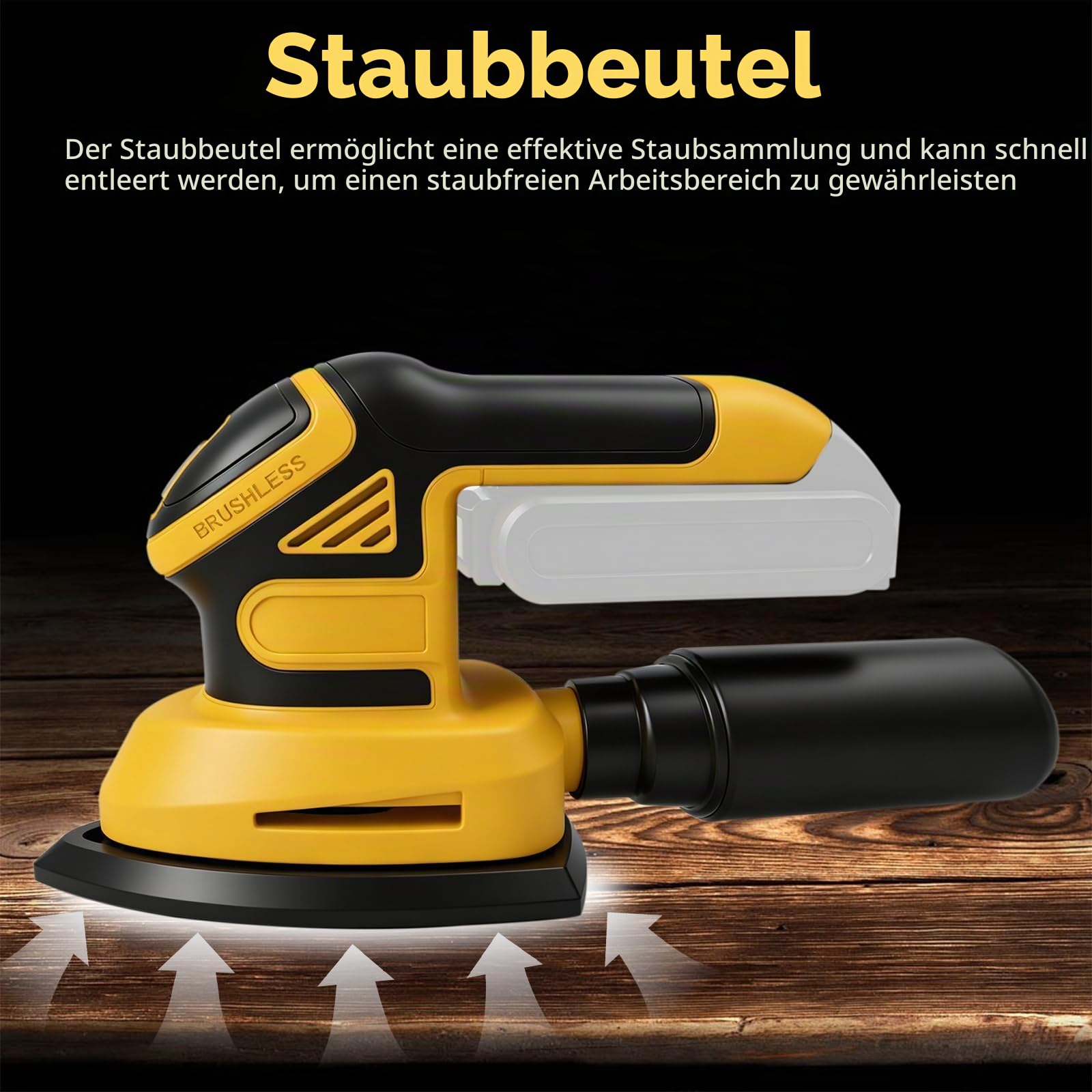 Akku Deltaschleifer für Dewalt 20V Akkus, Bürstenloser Multischleifer 12000 U/min, Schleifmaschine mit Absaugung, 12 Schleifblättern, Schleifer für Holz zum Schleifen Polieren (ohne Akku)