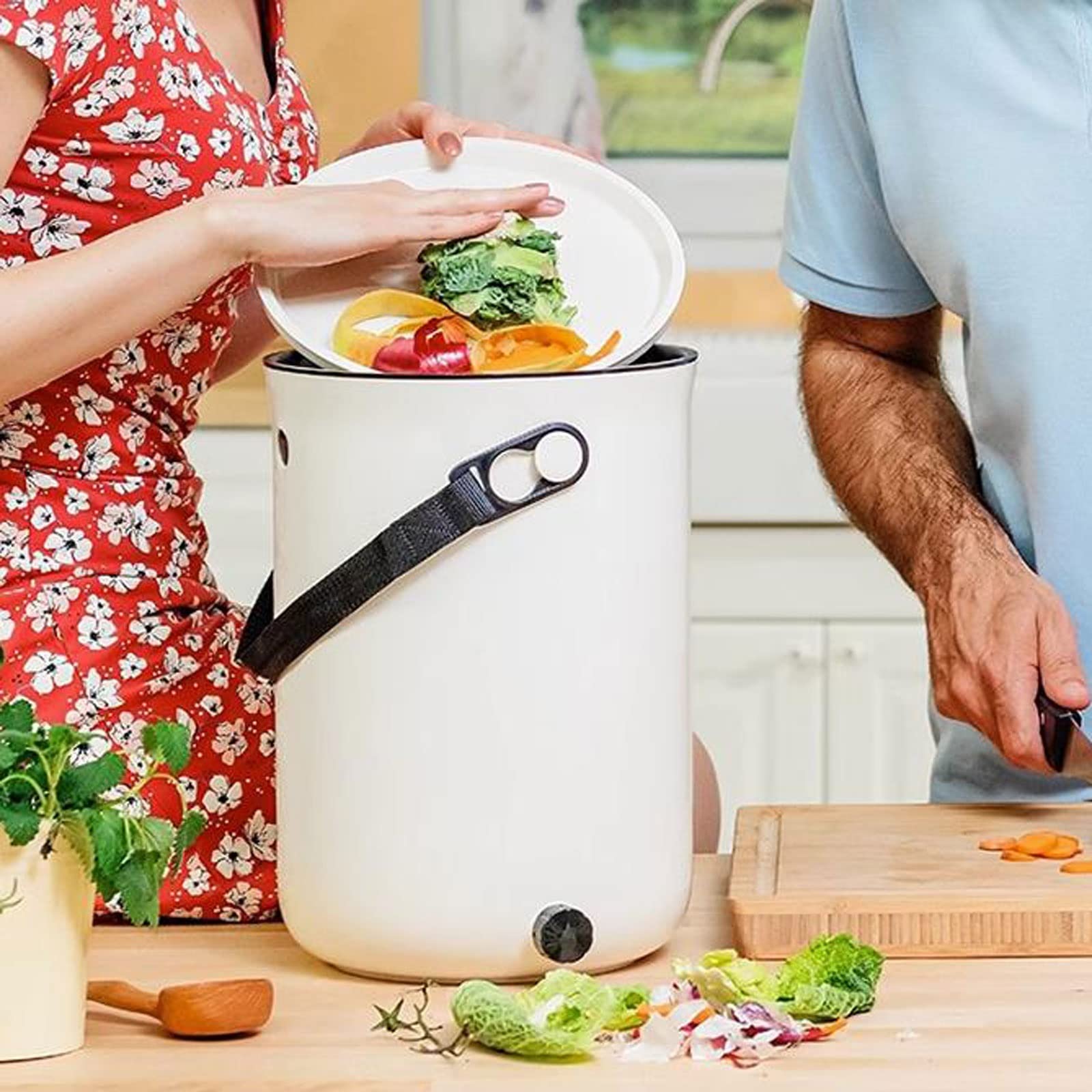Kompostownik do ogrodu, Kosz na kompost Wewnętrzny kosz na śmieci Mały kompostownik, wiadro kompostu z uszczelnioną pokrywą i kranem, blat kuchenny System kompostowania kosza na śmieci, Recykler żywno