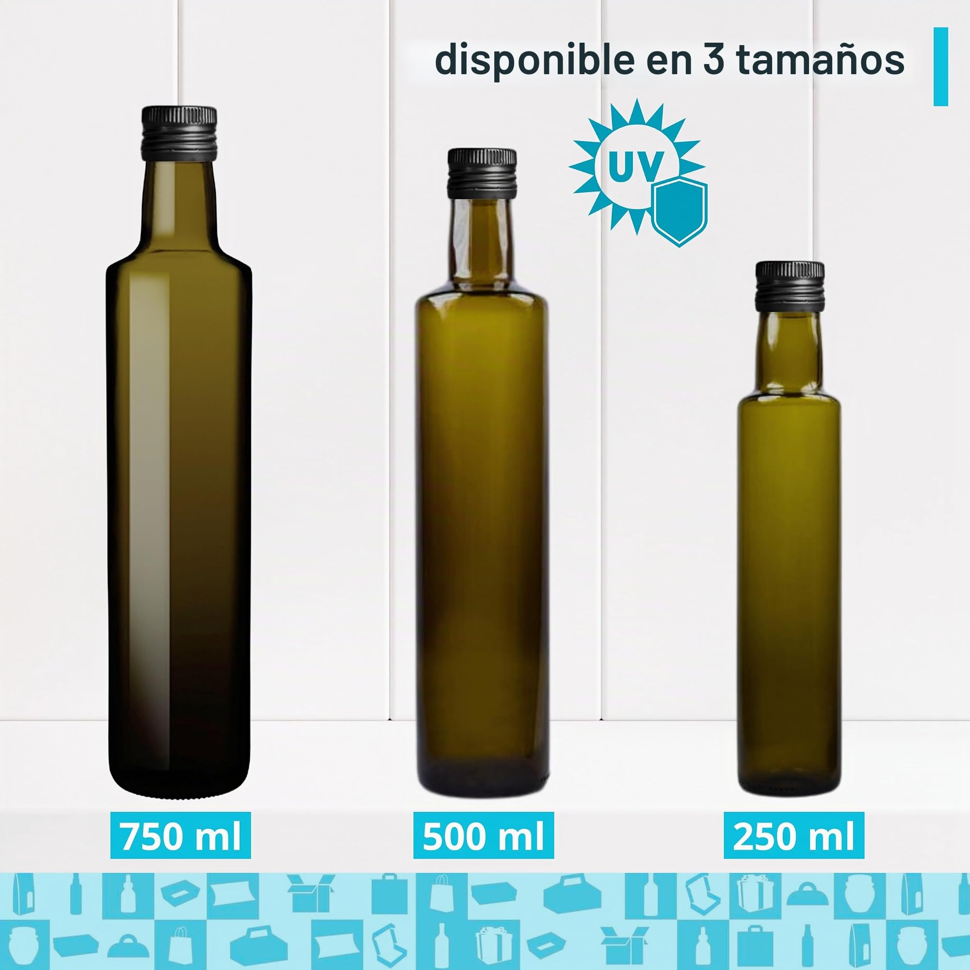 Espirito Rebelde 20 botellas de vidrio oscuro, 500 ml, con tapa de rosca negra | Protección UV | ideal para aceite de oliva, vinagre | Botella de aceite