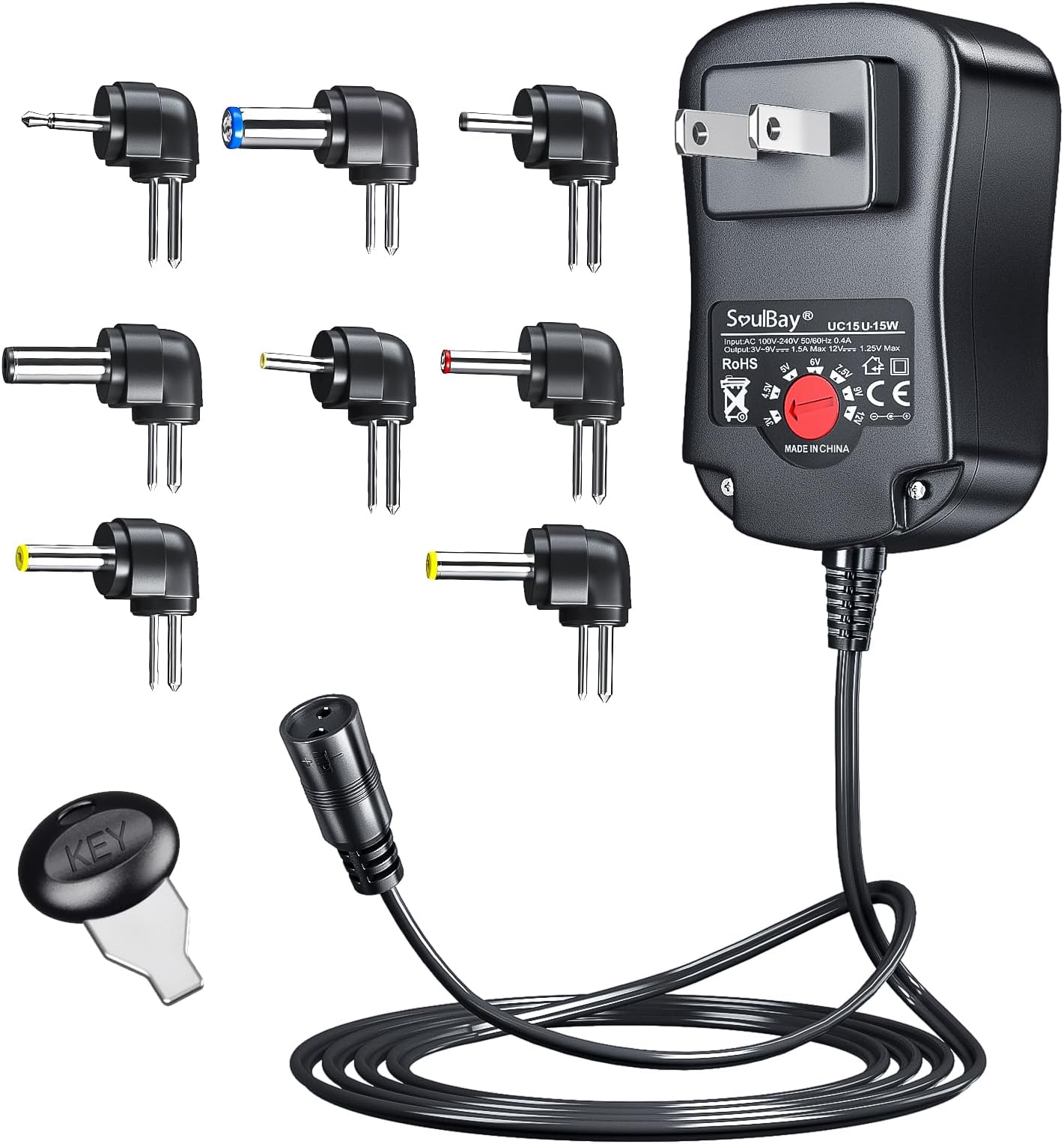 SoulBay 15W Universal AC Adapter 3V 4.5V 5V 6V 7.5V 9V 1500mA 12V 1250mA DC Switching Power Supply for CCTV Security IP Camera Keyboard Speaker Router Household Electronics, 12W Compatible