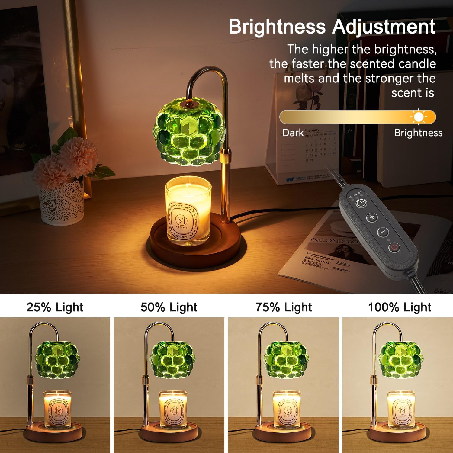 Candle Warmer Lamp with Timer Adjustable - Height Candle Warmer, Dimmer, Vintage Glass Wax Melting Lamps for Home Decor, for Candles in Jars with 2 Bulbs