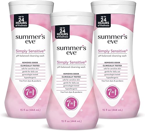 Summer's Eve Simply Sensitive - Lavado diario femenino para mujer, suave con pH equilibrado para mujeres, elimina el olor vaginal, 15 onzas