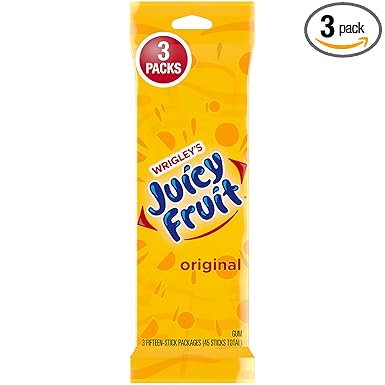 JUICY FRUIT Gum, Original Chewing Gum, Bulk Candy Individually Wrapped, 45 Count, 3 Packs, Bulk