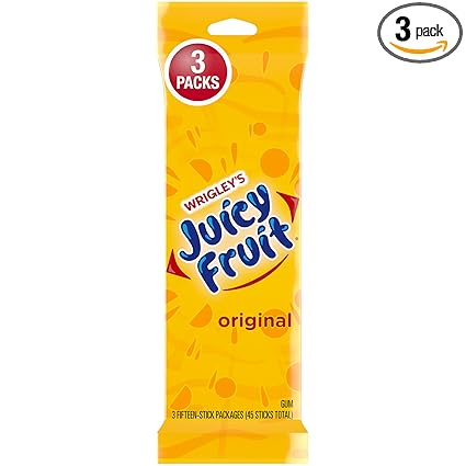 JUICY FRUIT Gum, Original Chewing Gum, Bulk Candy Individually Wrapped, 45 Count, 3 Packs, Bulk