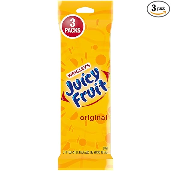 JUICY FRUIT Gum, Original Chewing Gum, Bulk Candy Individually Wrapped, 45 Count, 3 Packs, Bulk
