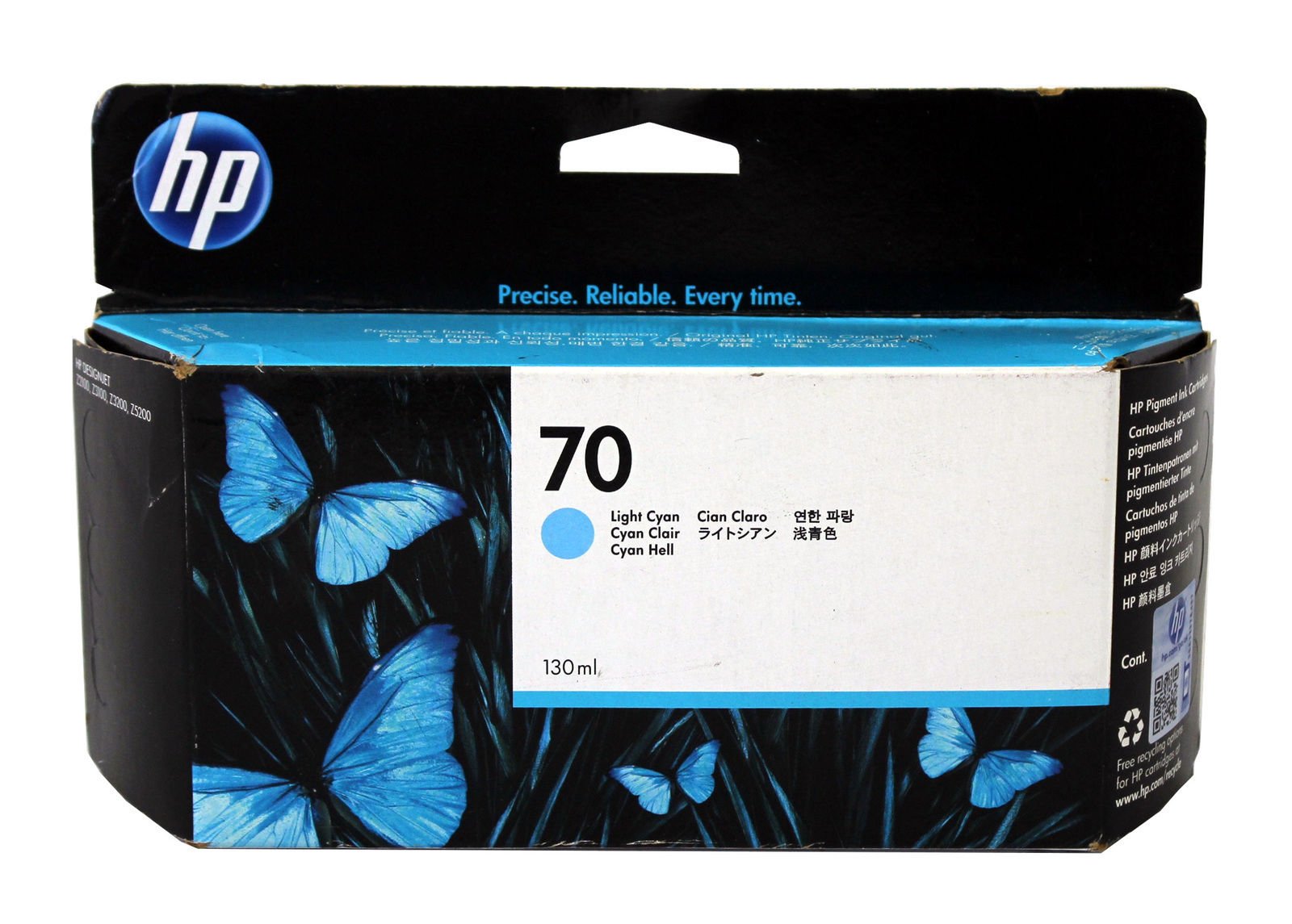 HP 70 Light Cyan 130-ml Genuine Ink Cartridge (C9390A) for DesignJet Z5200, Z3200, Z3100 & Z2100 Large Format Printers