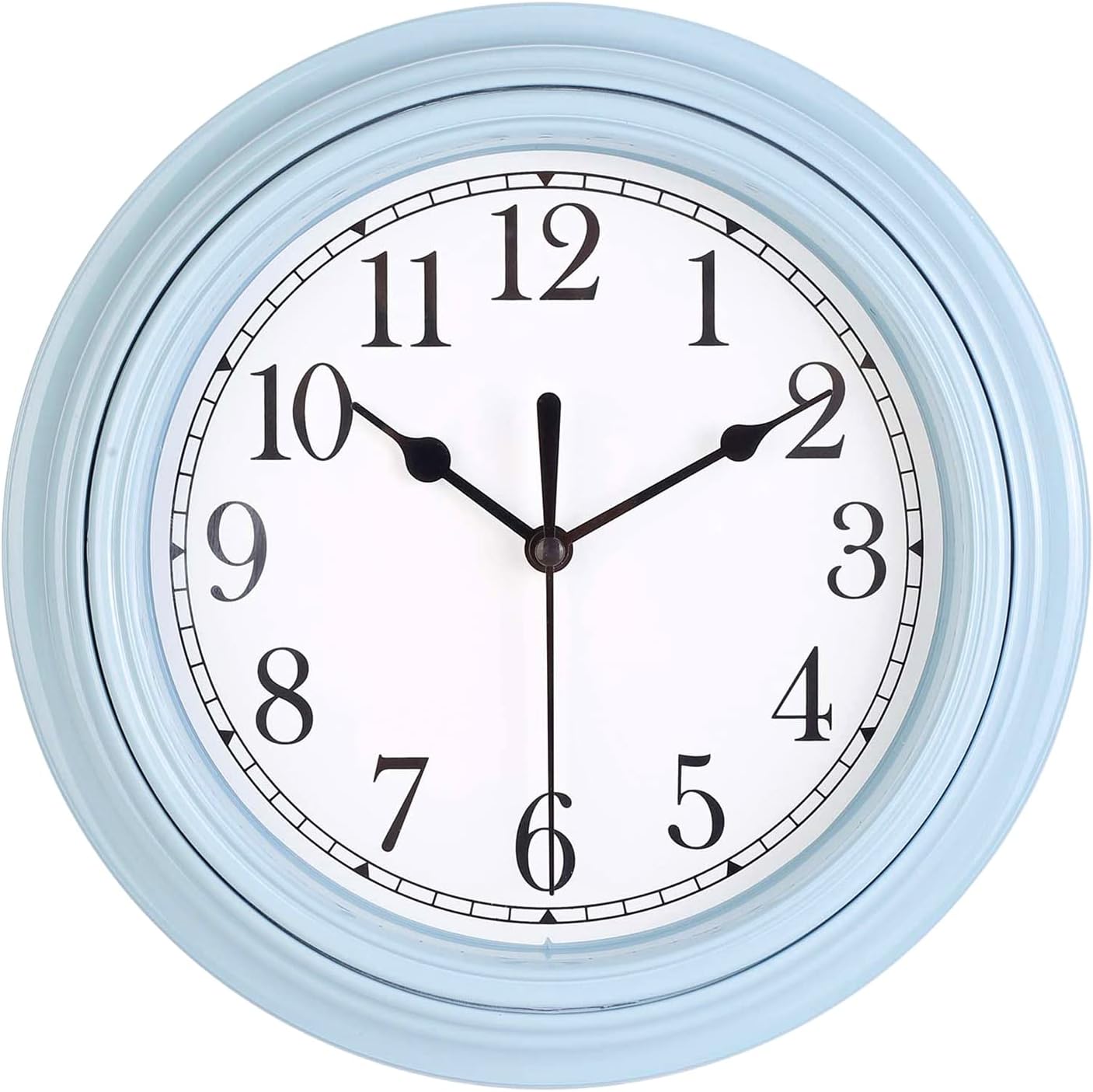 Silent Wall Clock Kitchen 9 Inch Retro Non-Ticking Decorative Bedroom Office Wall Clock -Light Blue