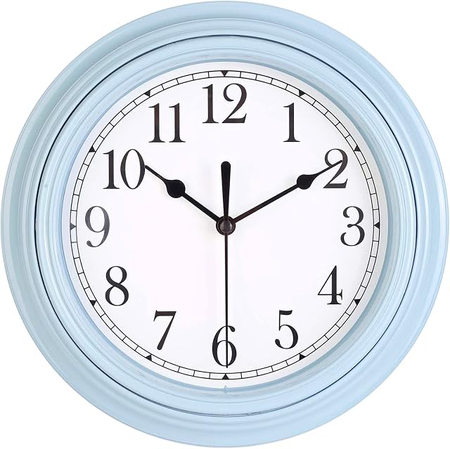 Topkey Silent Wall Clock Kitchen 9 Inch Retro Non-ticking Decorative Bedroom Office Wall Clock -Light Blue