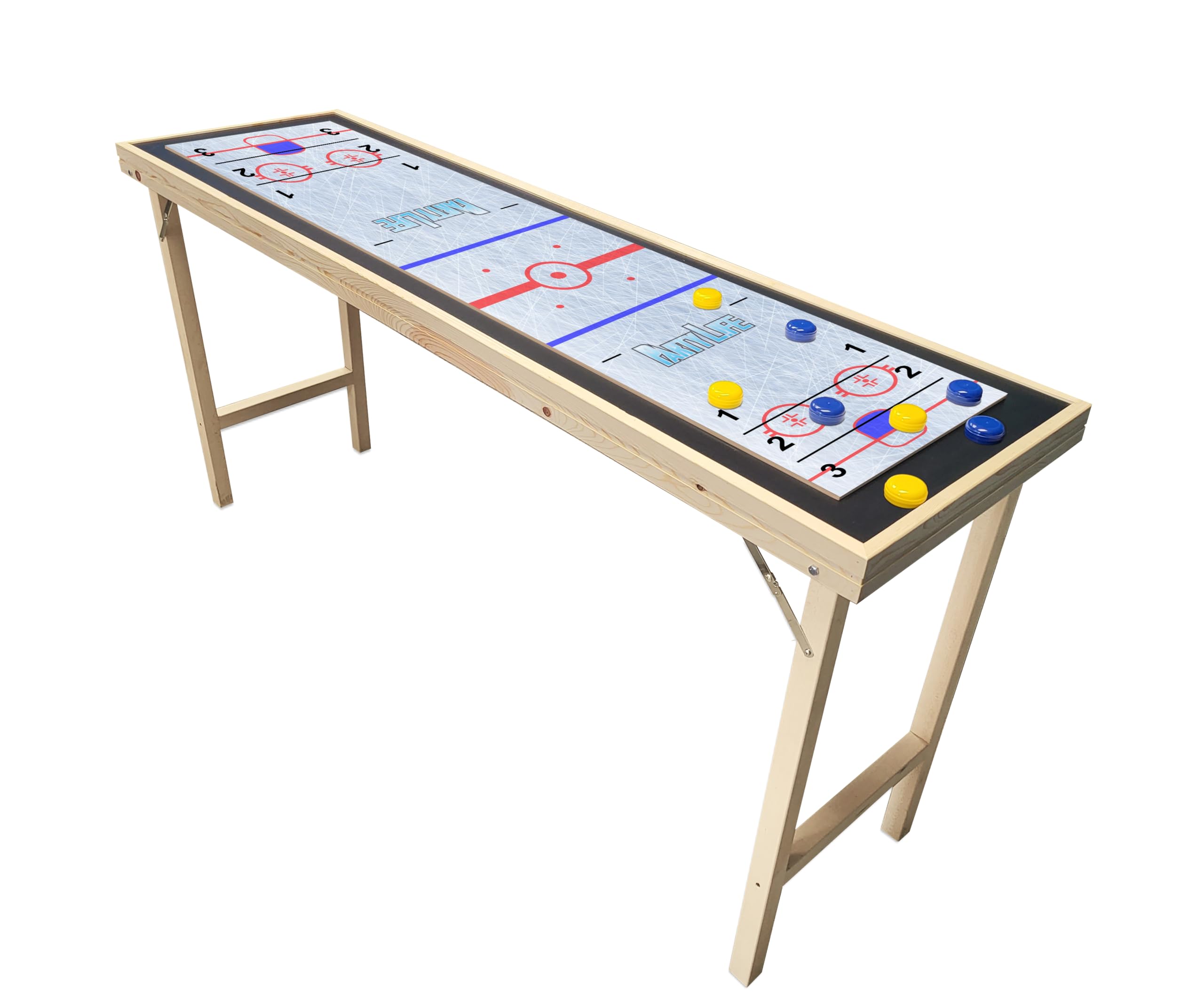6-Foot Premium Shuffleboard Table w/Folding Legs, Pucks, and Optional LED Lights - Awesome Graphics - Choose Your Model
