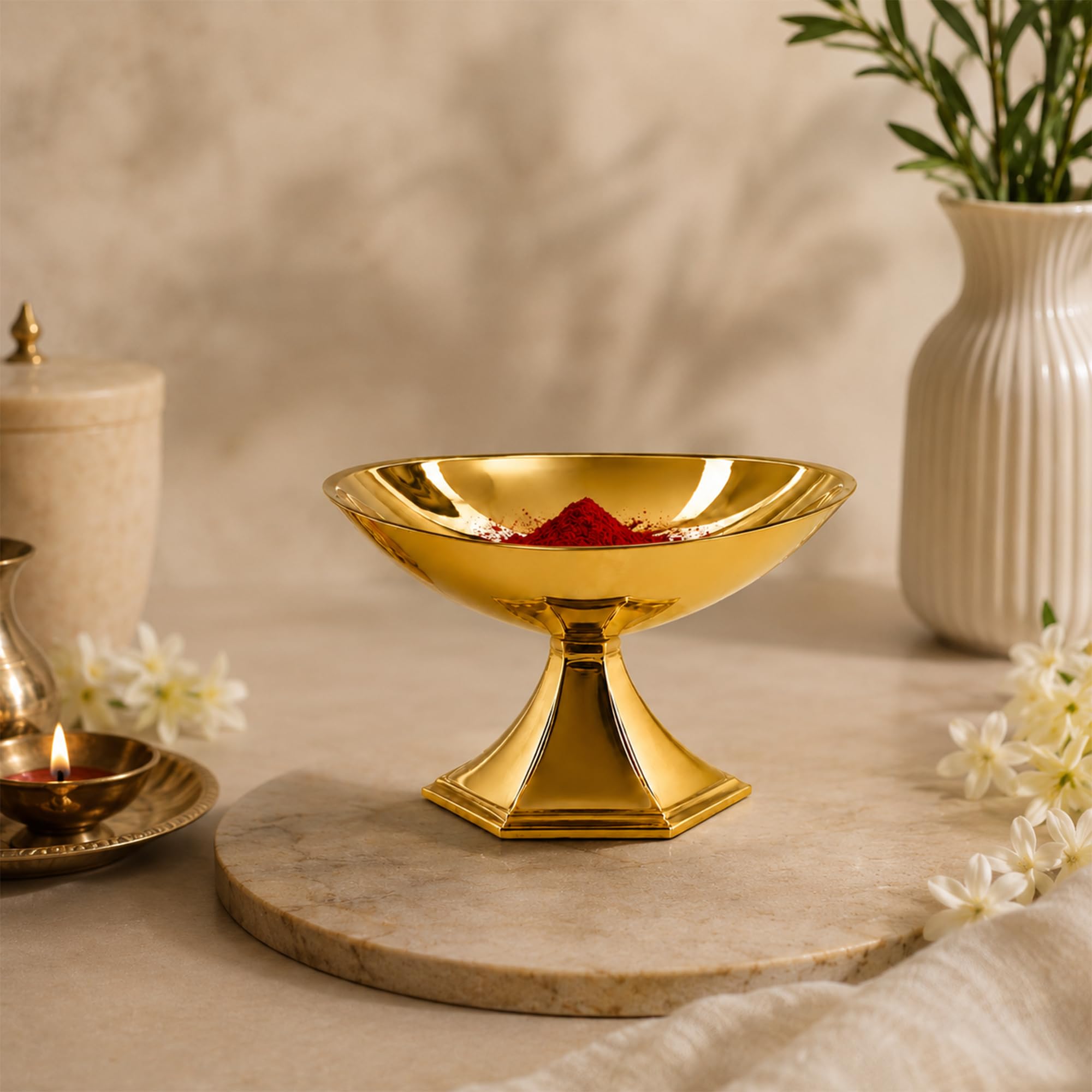 Putrika Brass Kumkum Bowl for Pooja | Haldi Kumkum Box Brass | Sindoor Container | Kumkum Box for Return Gift |Pooja Items Organizer | Haldi Kumkum Holder Set for Home Temple-Boat kumkum 4