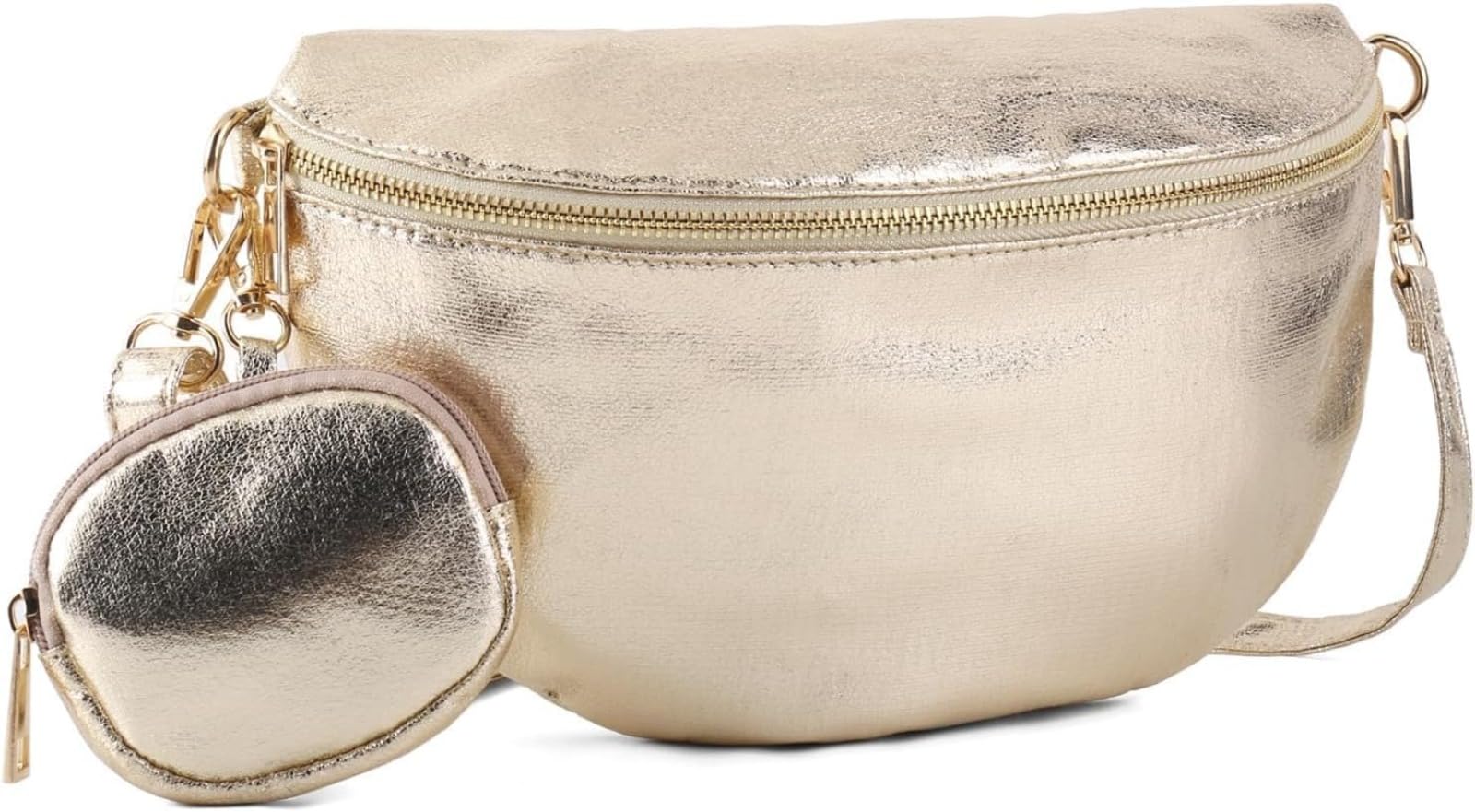 Large Fanny Pack Shoulder Bag for Women, Fanny Pack with Adjustable Strap, Fashion Shoulder Bag for Running, Hiking, Cycling, Gold, Classic