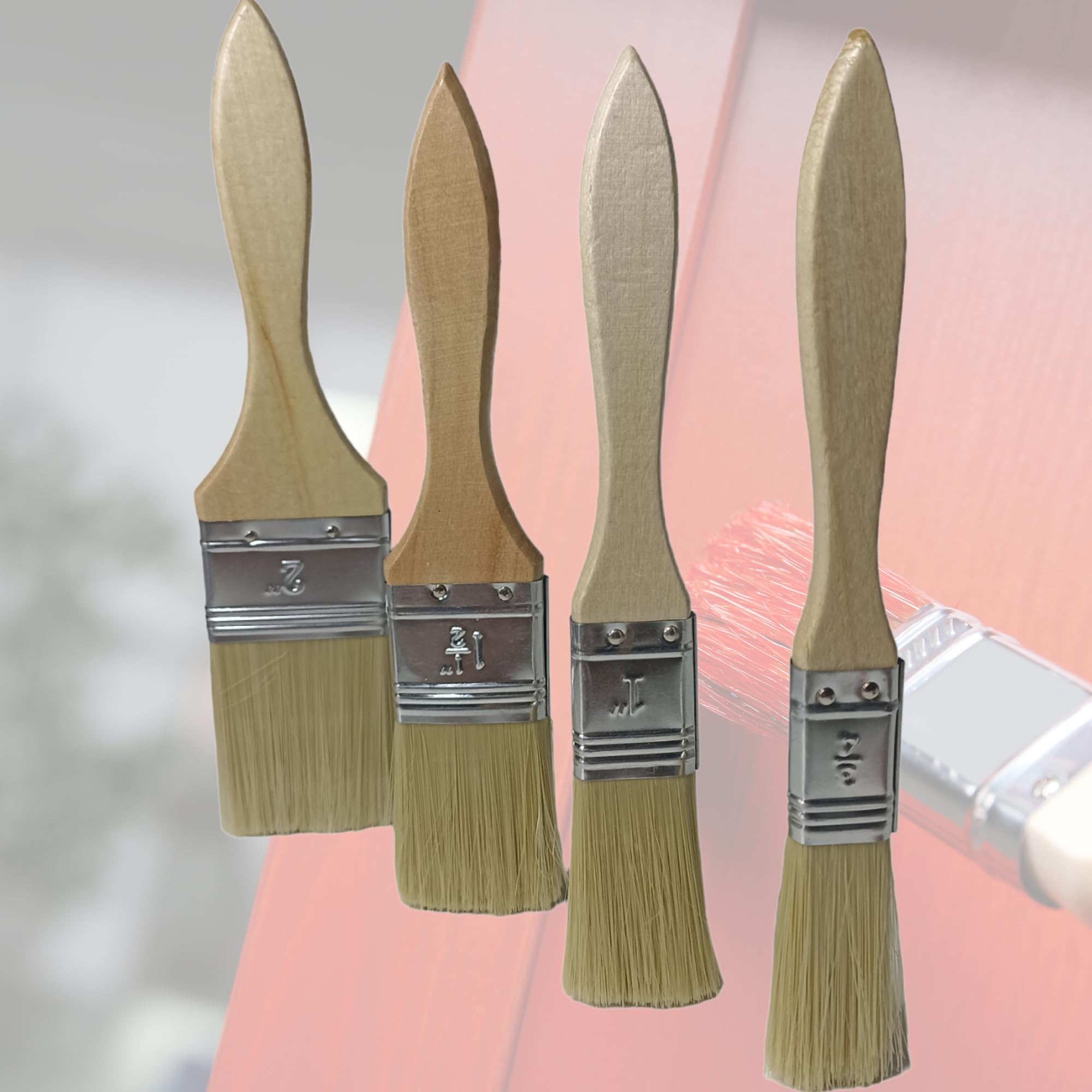 Lot De 4 Pinceaux De Peinture Avec Manche En Bois, Largeur