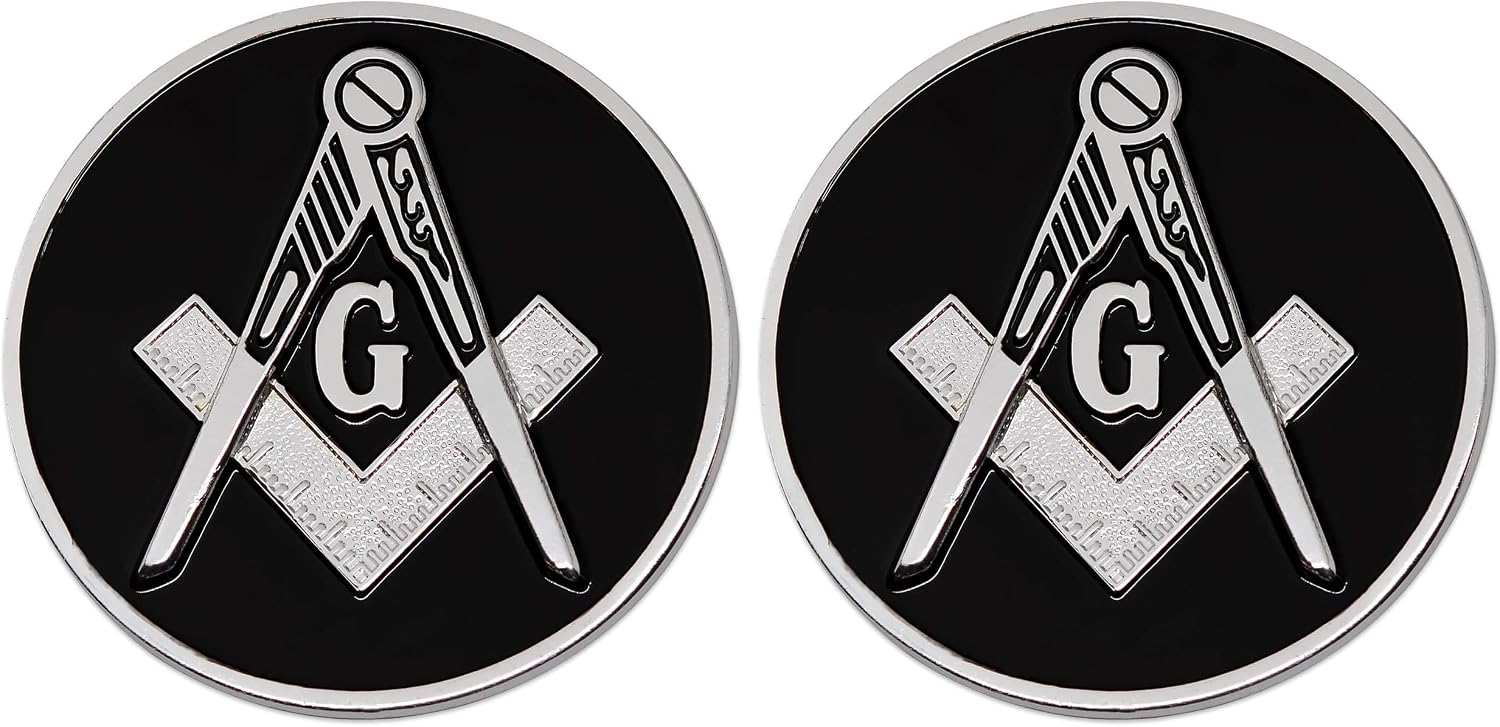 RARE BLACK ALL Metal LARGE 3" Blue Lodge Masonic Motorcycle/Auto Car Emblem...
