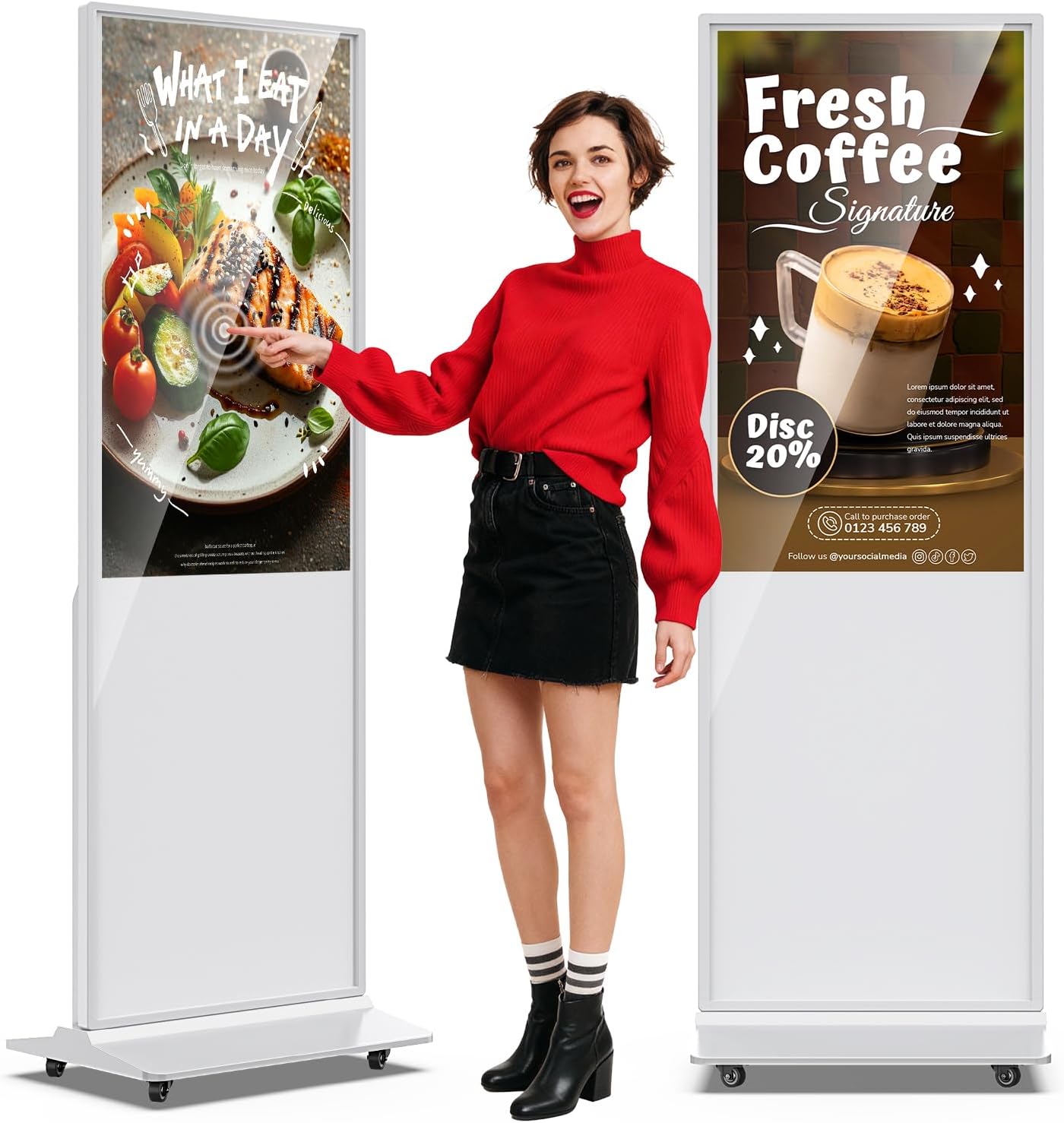 43 Inch Digital Signage Display,Indoor Floor Standing TouchScreen Advertising Display Kiosk Android System,Commercial LCD Totem Support HDMI-in,Free Customization Stickers and CMS System(White)