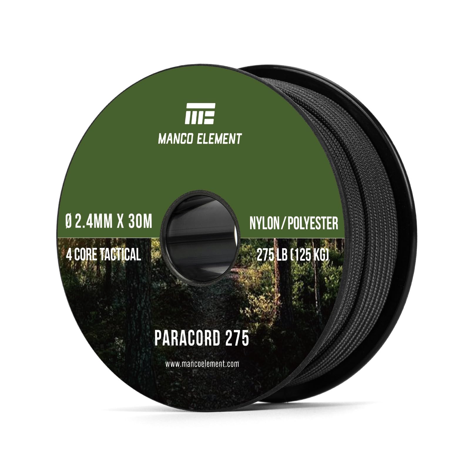 Paracorde 2,4mm x 30m Corde - 4 Brins, 275lbs, Nylon & Polyester, Résistance aux UV & à l'abrasion - Noir