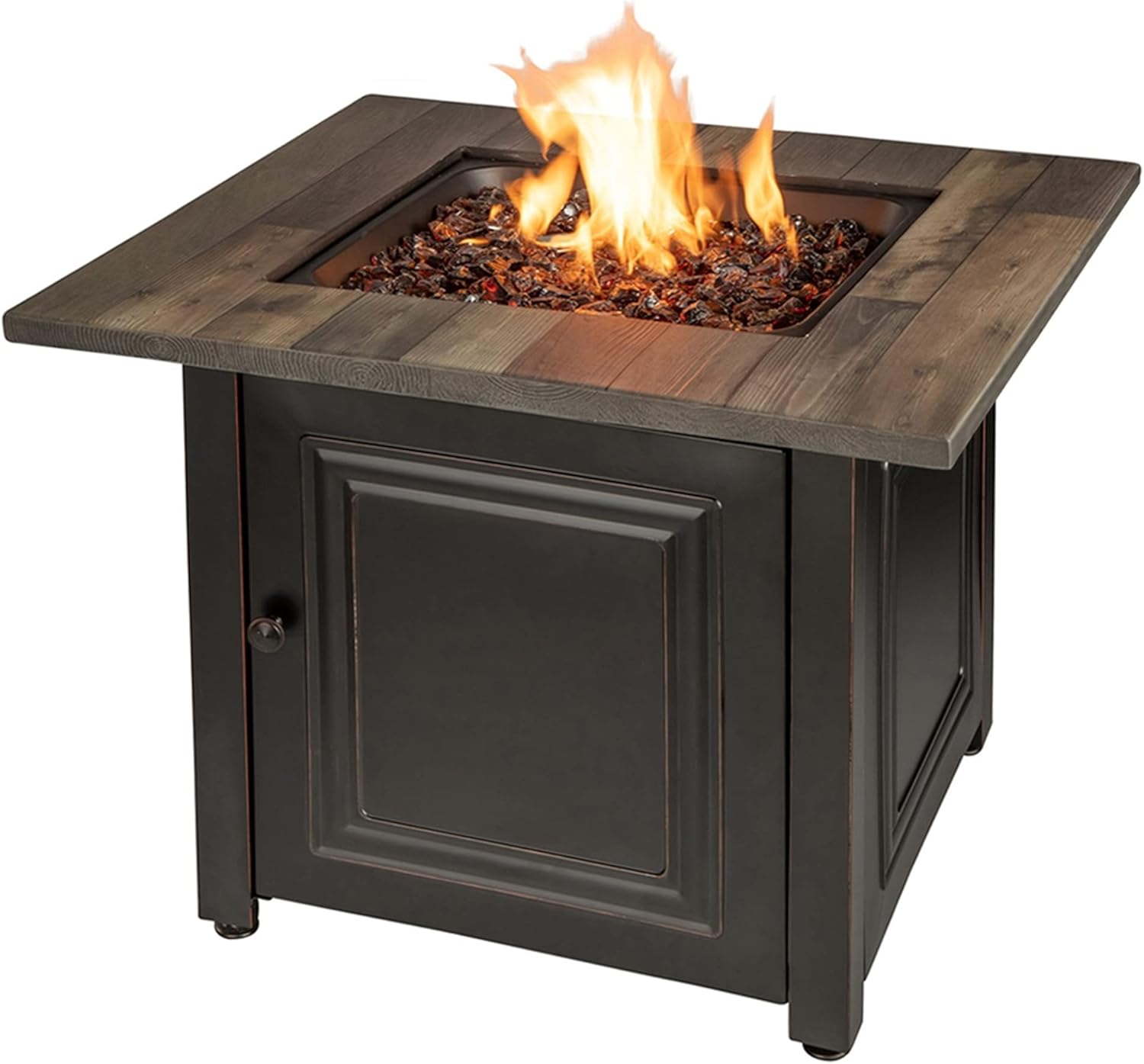 Endless Summer, The Burlington, 30" Square LP Gas Outdoor Fire Pit with Faux Wood Mantel
