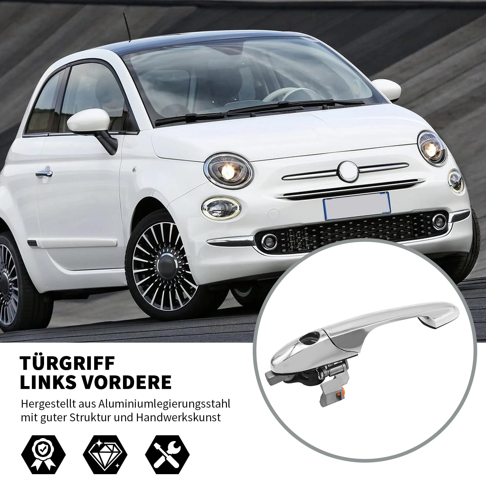 Hoypeyfiy 68069943AB Türgriff links Vordere Türgriffverkleidung, Linke vordere Türgriffverkleidung Ersatz für den Fiat 500 Griff, Ersetzt 7735451697 735485875