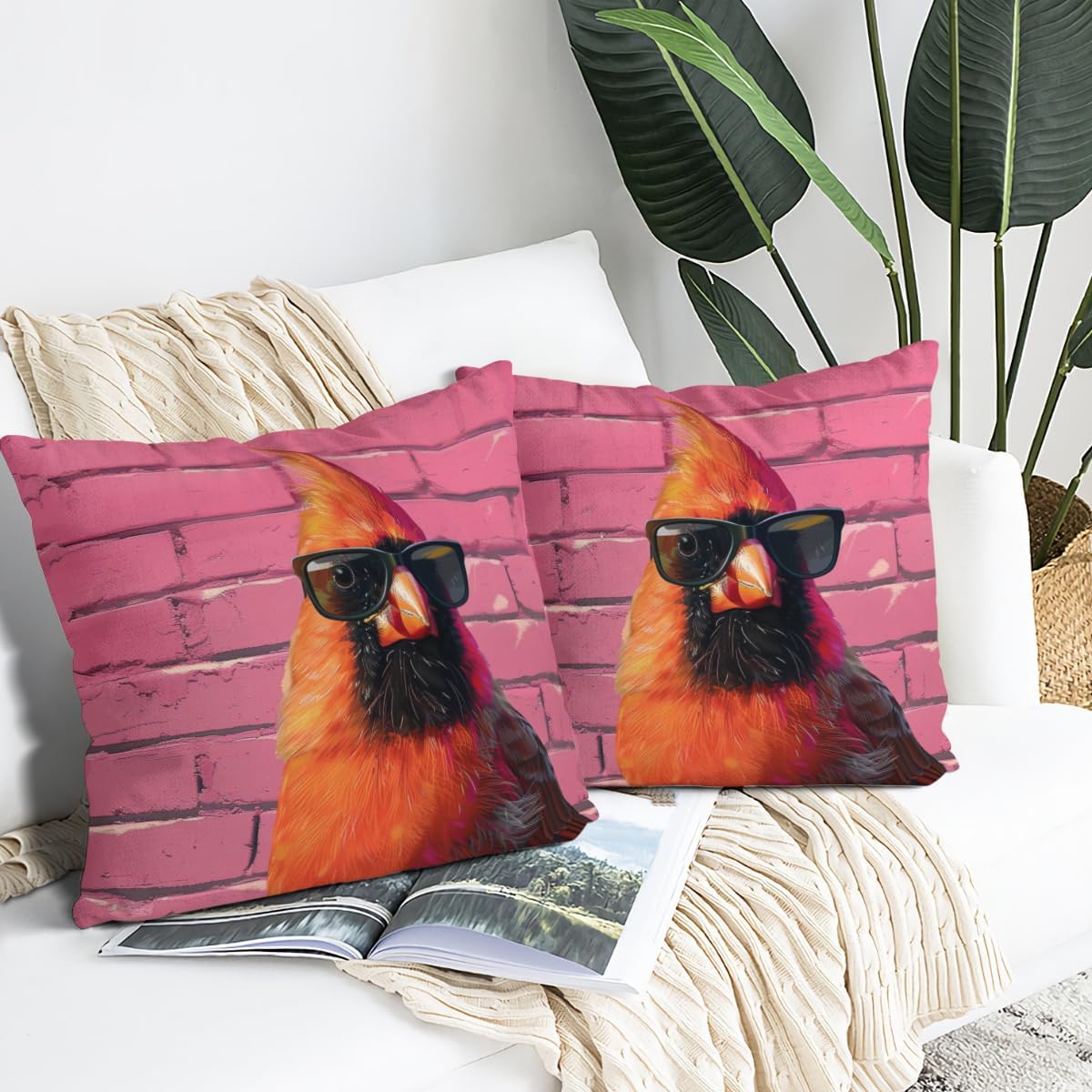 Colorful Red Cardinal Pillow Cover 2 Pack 28x28 Inches Throw Pillow Covers Square Sofa Cushion Cover Home Living Room Bedroom Bed Pillow Case