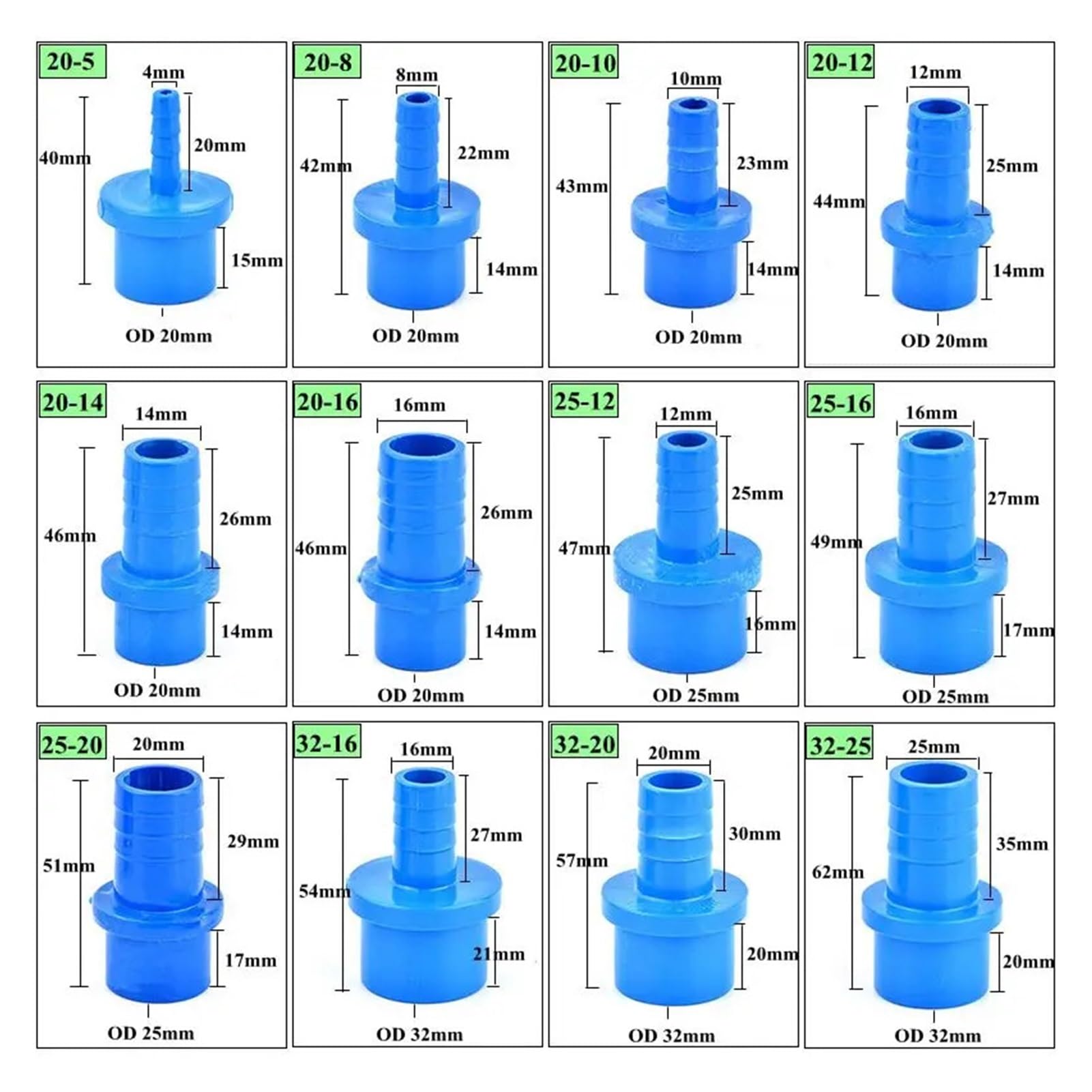 1~20 Pezzi OD 20/25/32 Mm A 5~25 PVC Pagoda Tubo Connettore Giardino Irrigazione Acquario Serbatoio Di Pesce Raccordi For Tubi Dell'Acqua(OD 25-16mm,20pcs)