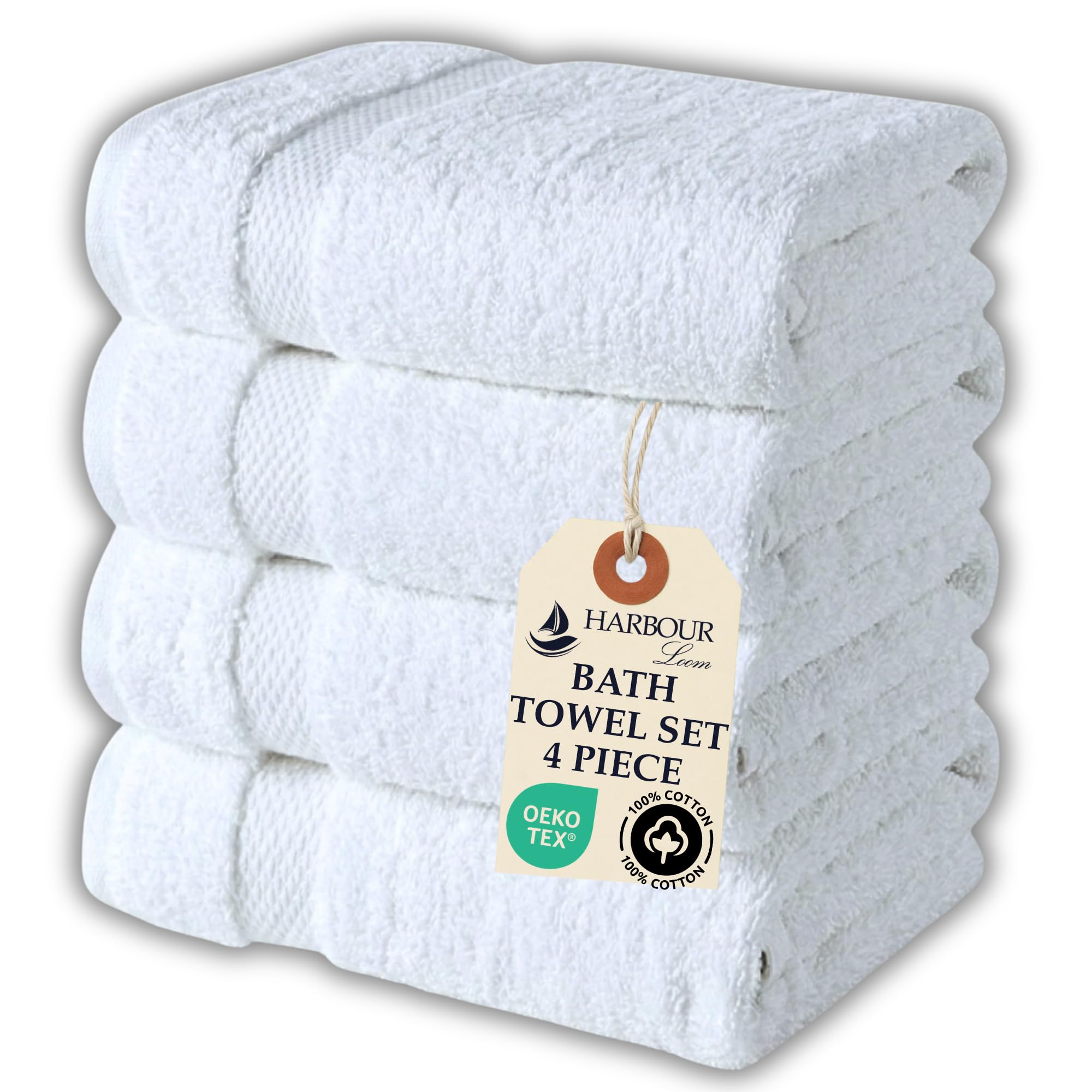 Mood Series 4 Piece White 27x54 Bath Towels Bundle Set 100 Turkish Cotton Soft Plush Highly Absorbent Towels